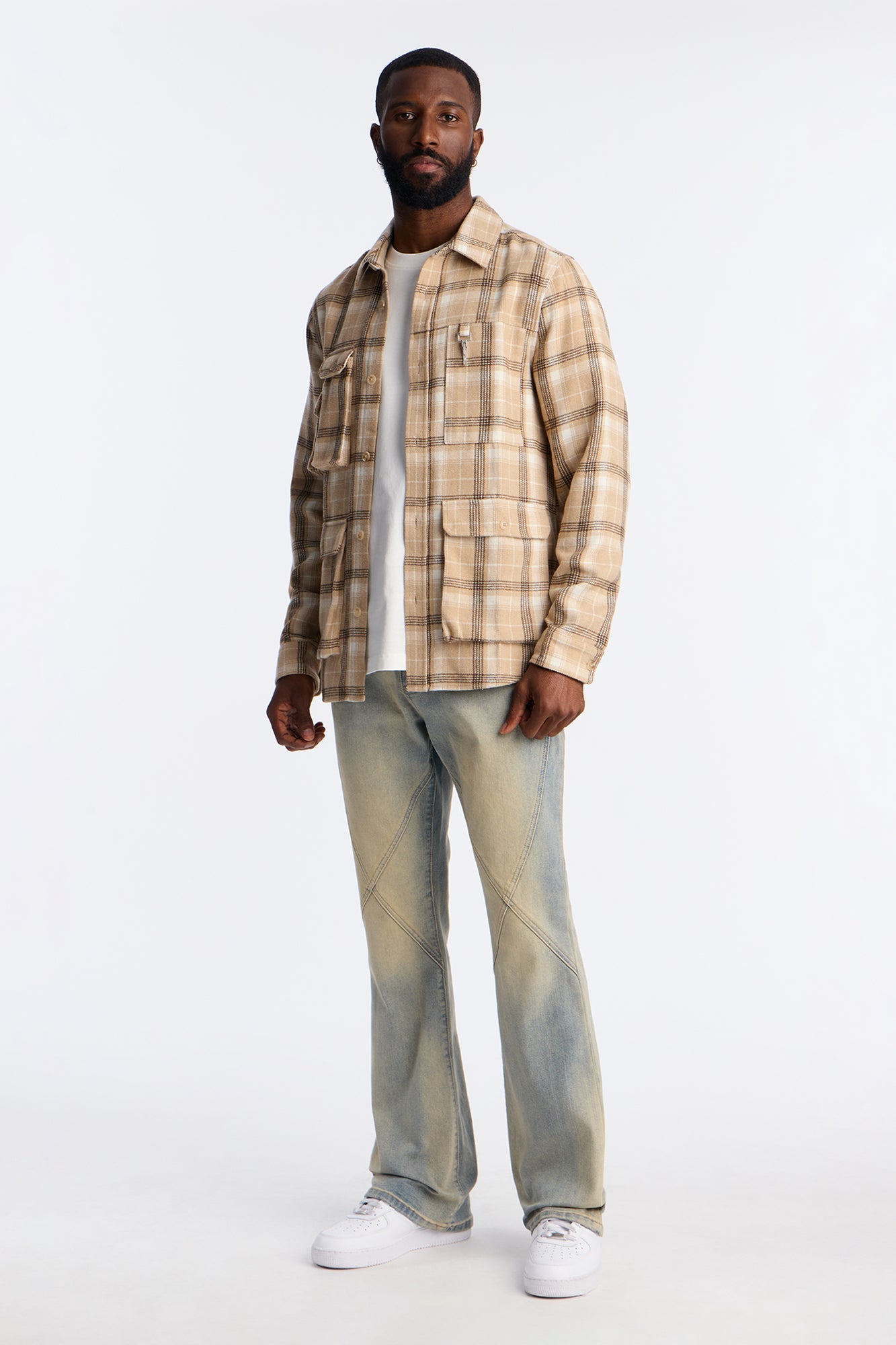 Stacked Skinny Flare Cross Panel Jean - Vintage Blue Wash