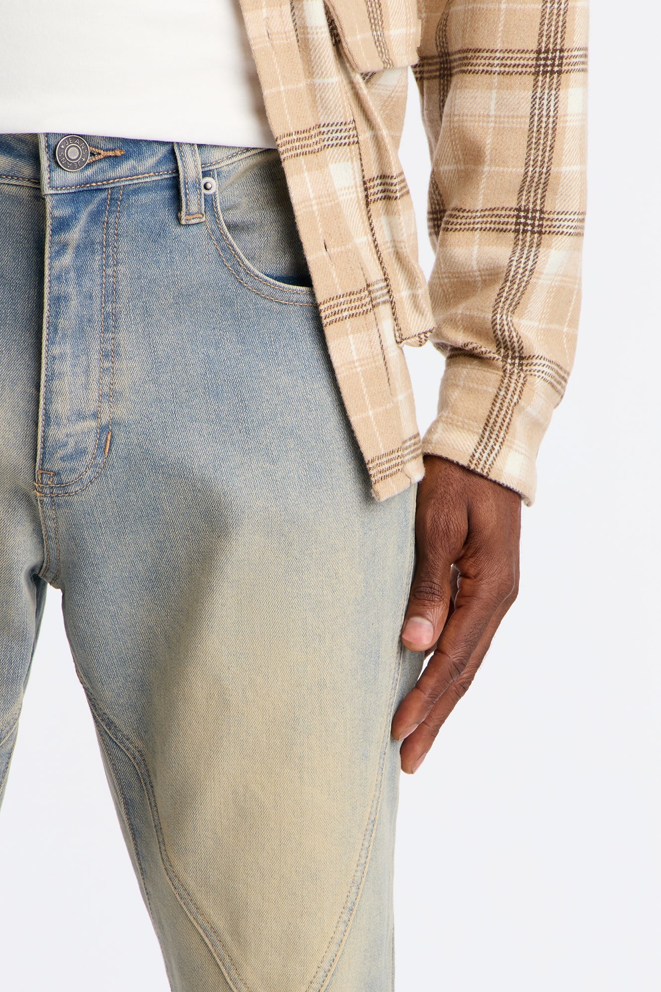 Stacked Skinny Flare Cross Panel Jean - Vintage Blue Wash
