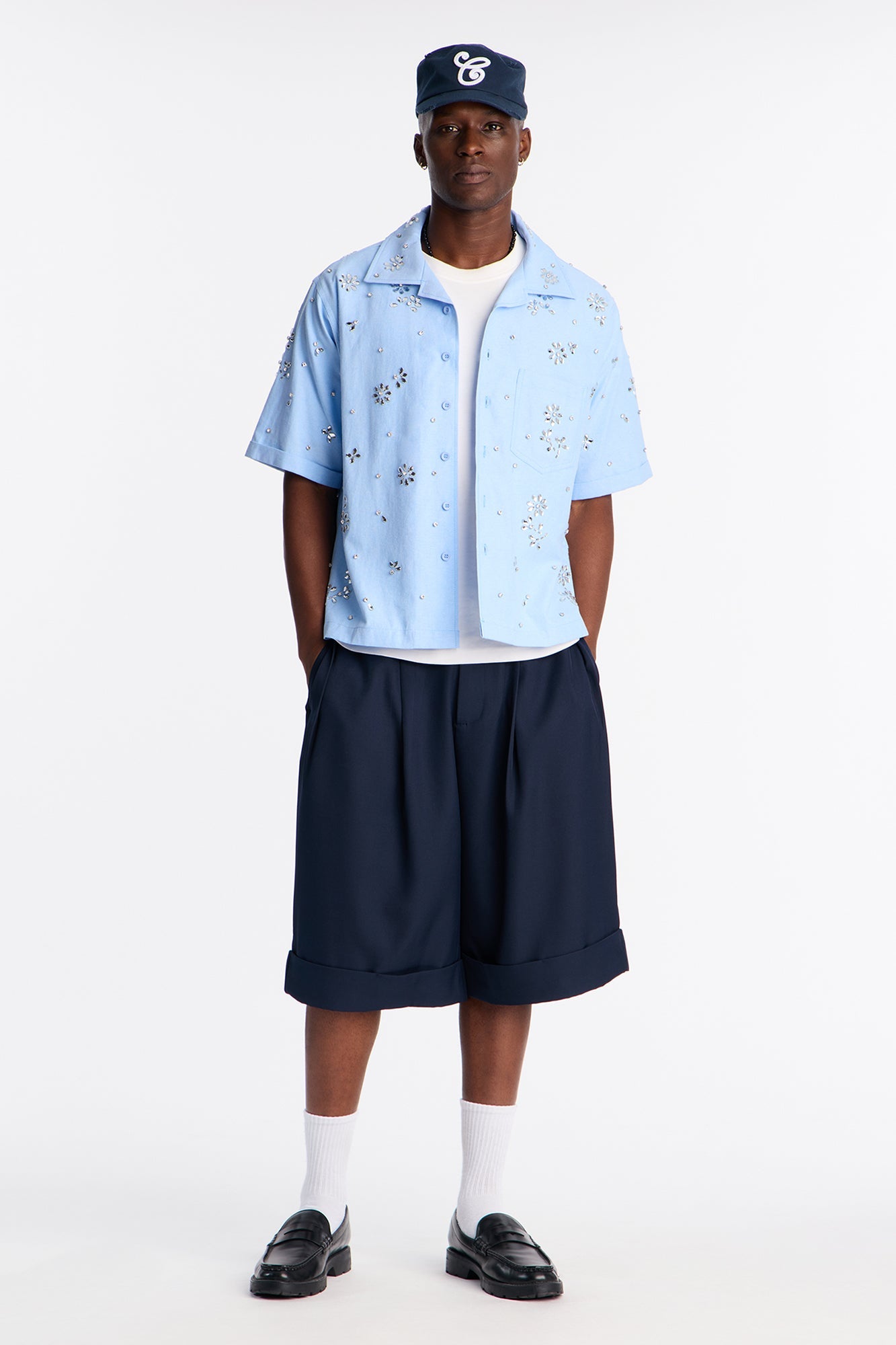Wide Leg Double Pleated Grammercy Short - Navy