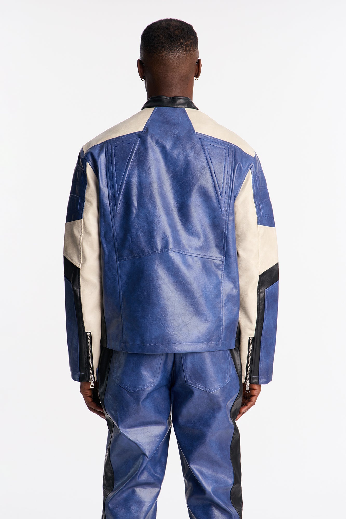 Ignition Paneled Faux Leather Moto Jacket - Blue/combo