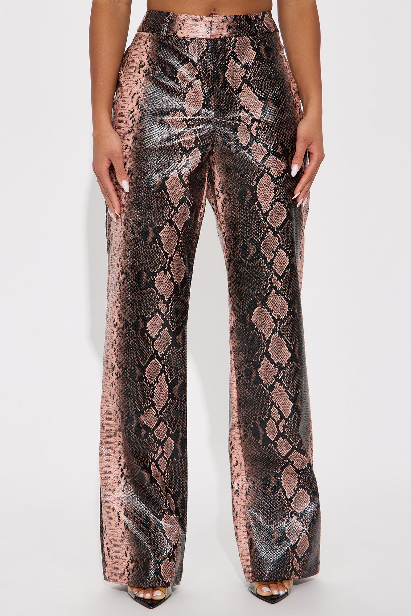Bad Behavior Faux Leather Snake Skin Pant 32 - Pink/combo