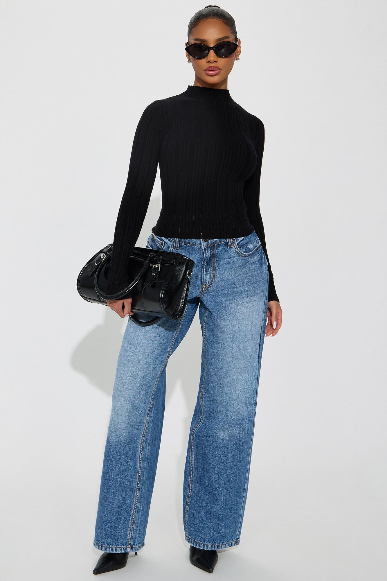 Ellis Mock Neck Sweater Top - Black