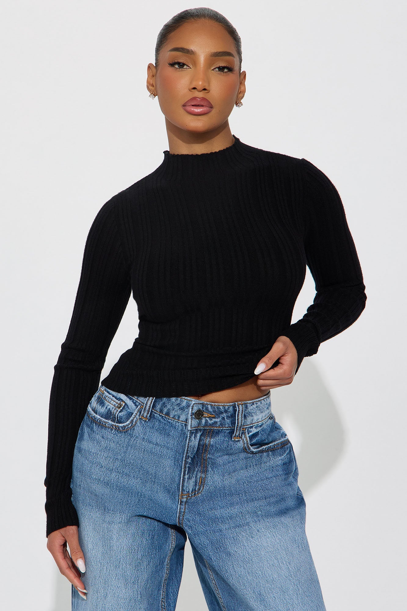 Ellis Mock Neck Sweater Top - Black