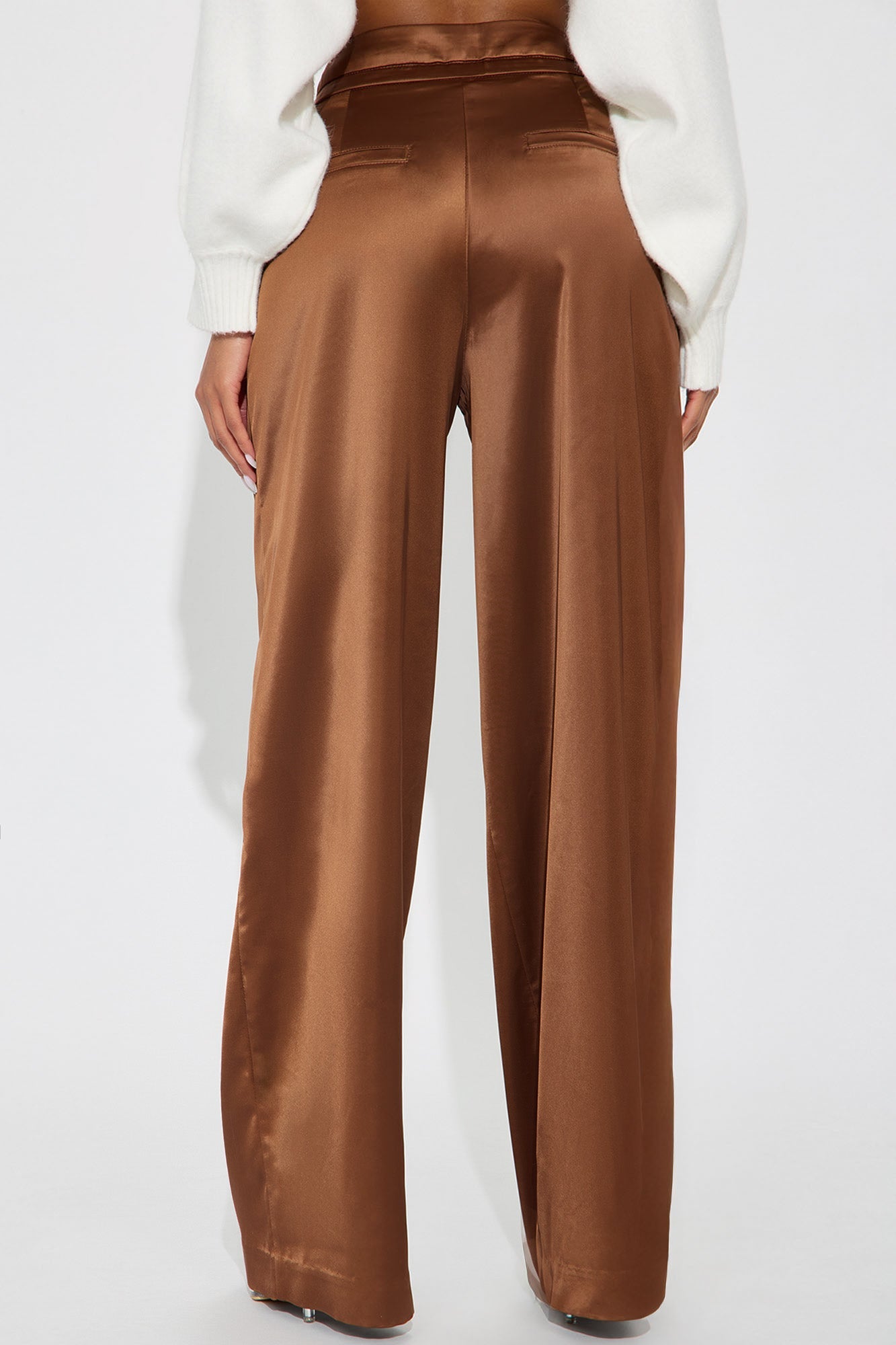 Avani Wide Leg Satin Pant 33 - Brown
