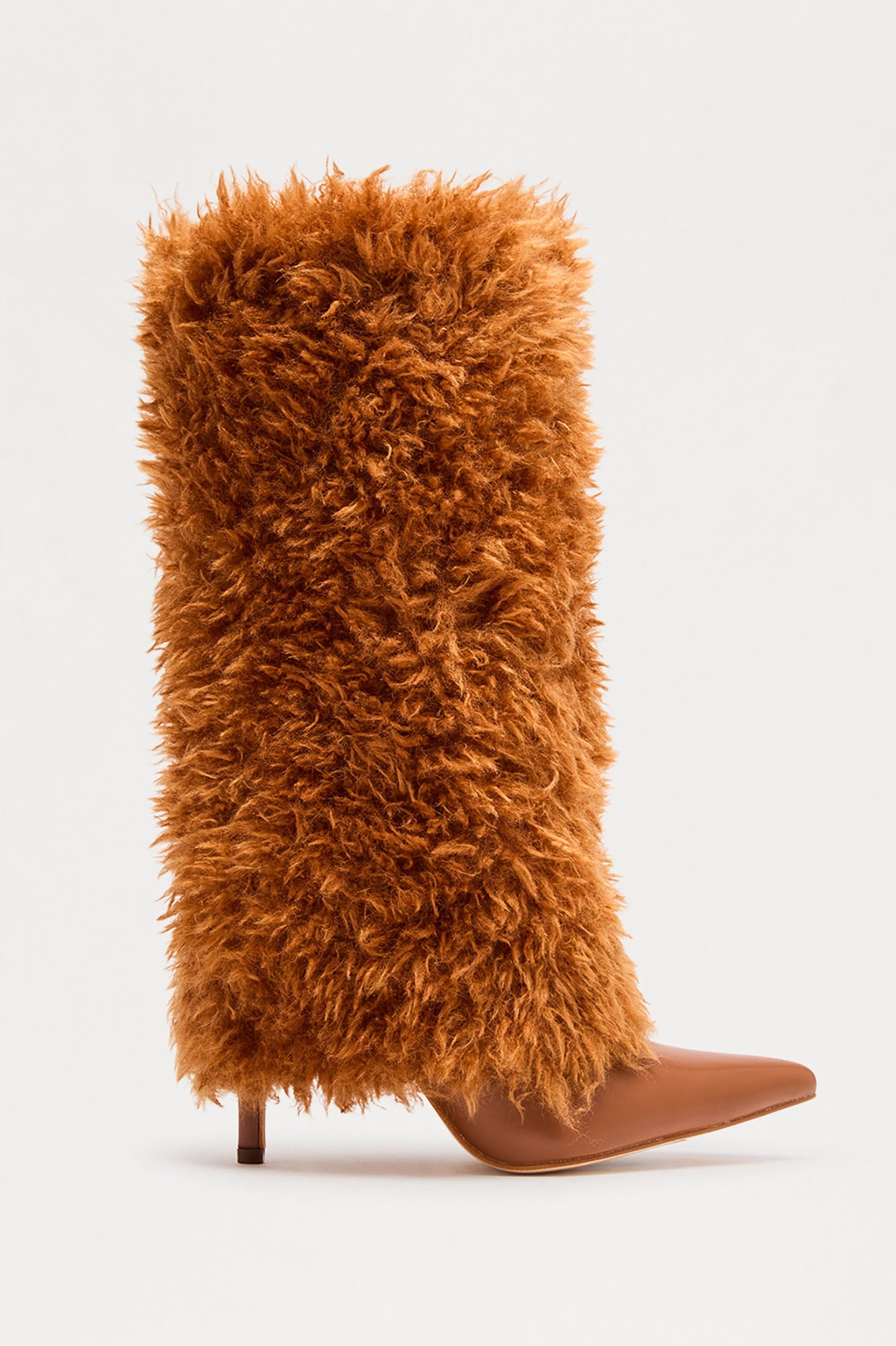 Winter Faux Fur Overlay Boots - Brown