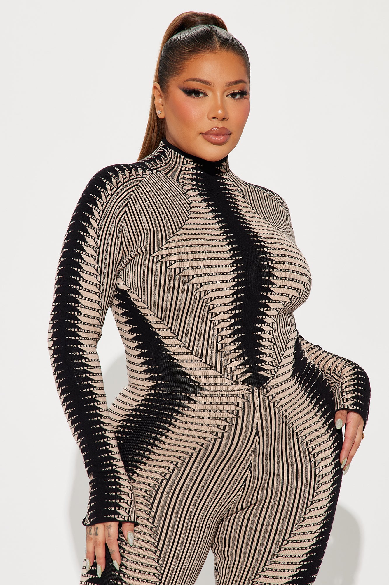 Fallen Angel Sweater Jumpsuit - Taupe/combo