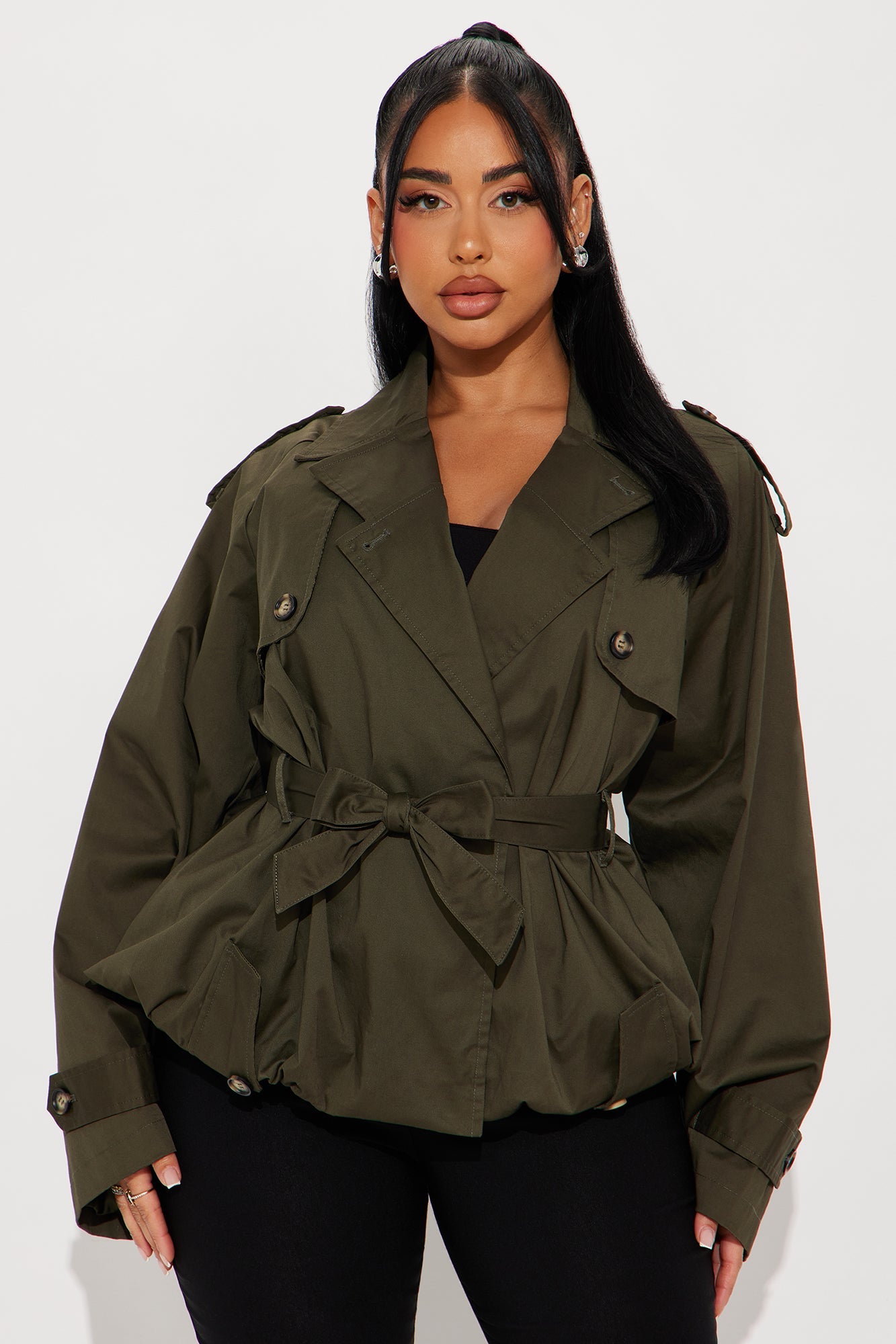 Ms. Hailey Bubble Hem Cropped Trench - Olive