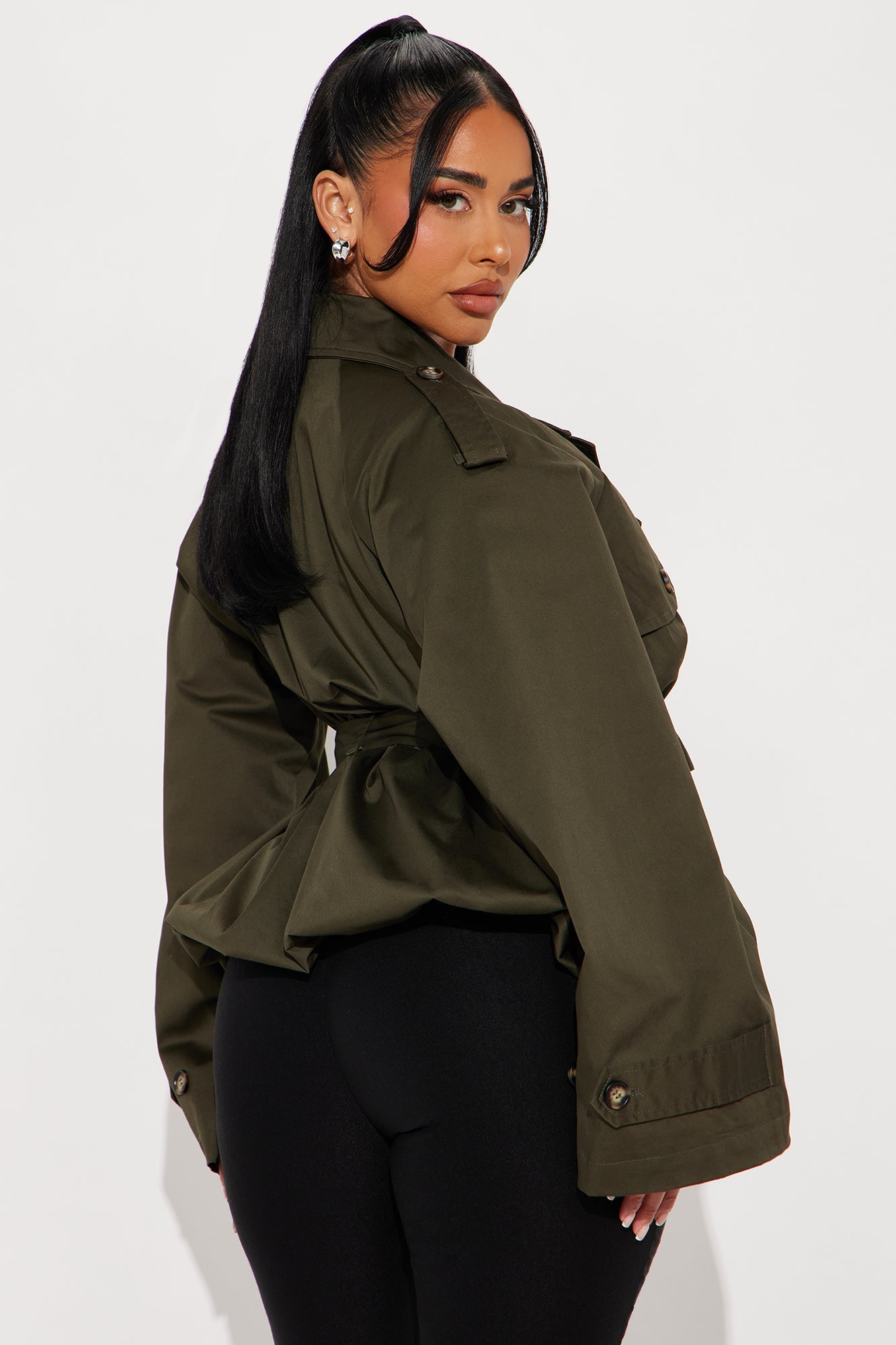 Ms. Hailey Bubble Hem Cropped Trench - Olive