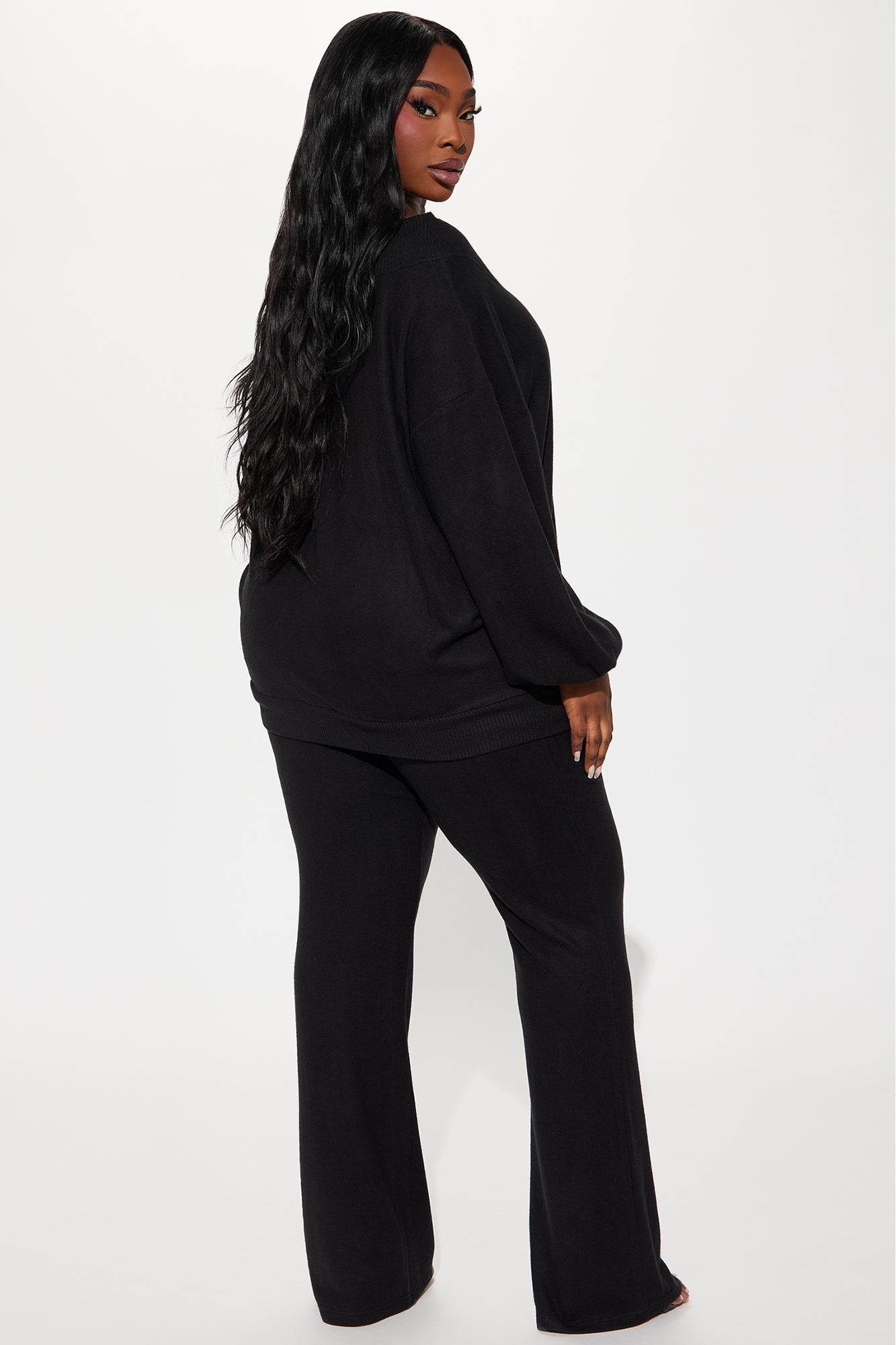 Simple Favor Hacci Flare Leg Pant Set - Black