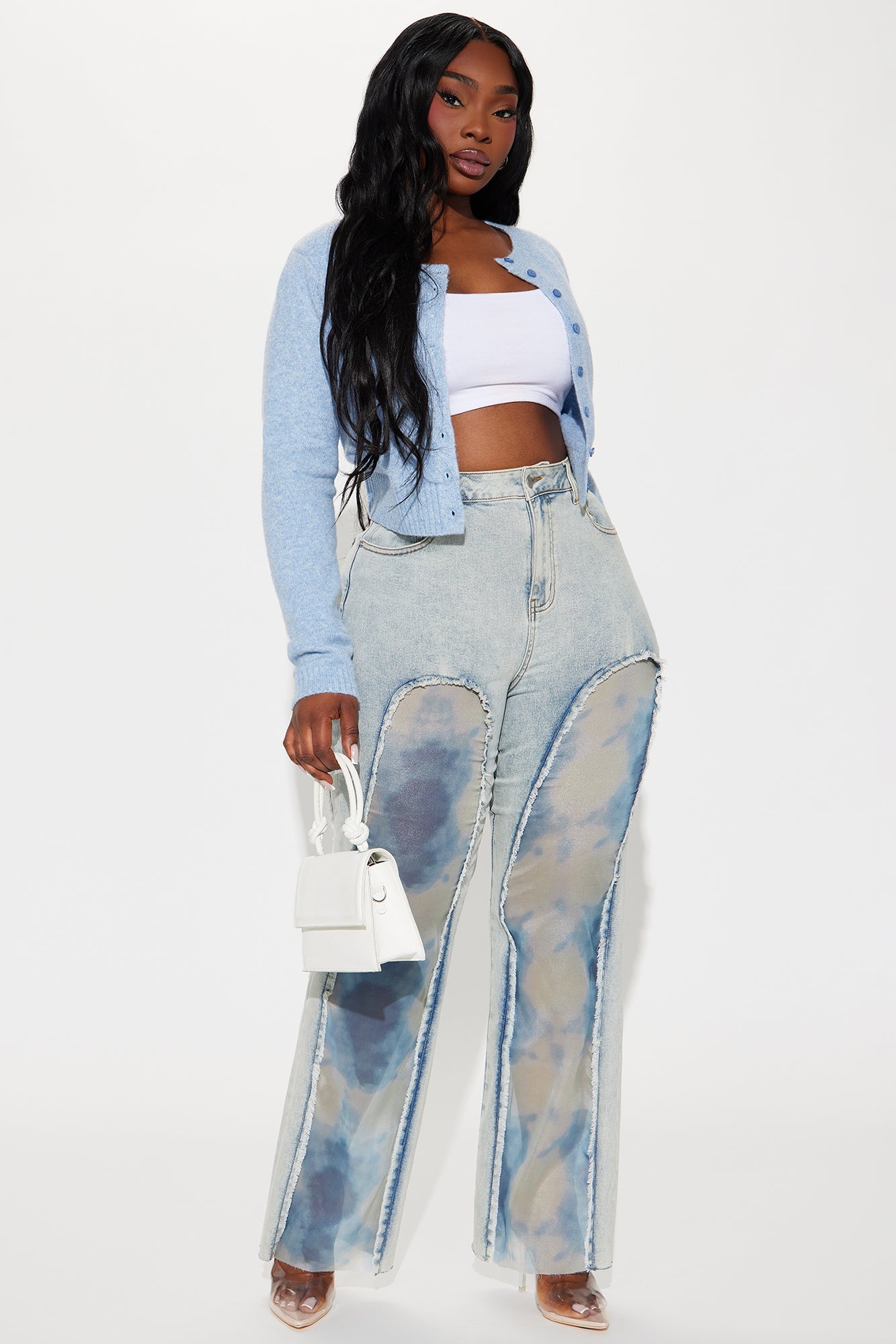 Evelynn Tie Dye Stretch Wide Leg Jeans - Light Wash