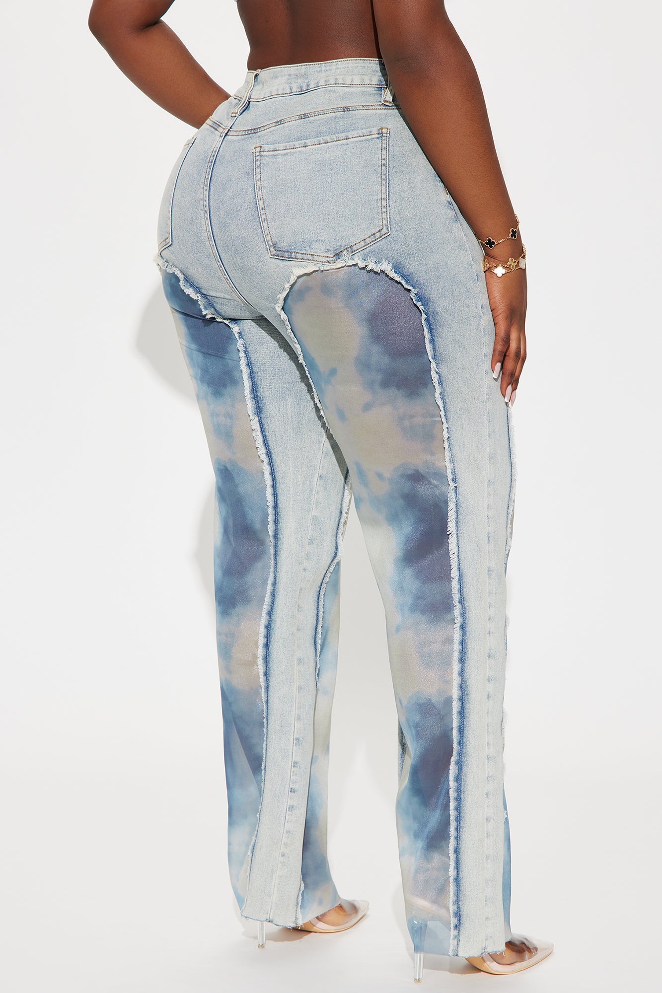 Evelynn Tie Dye Stretch Wide Leg Jeans - Light Wash