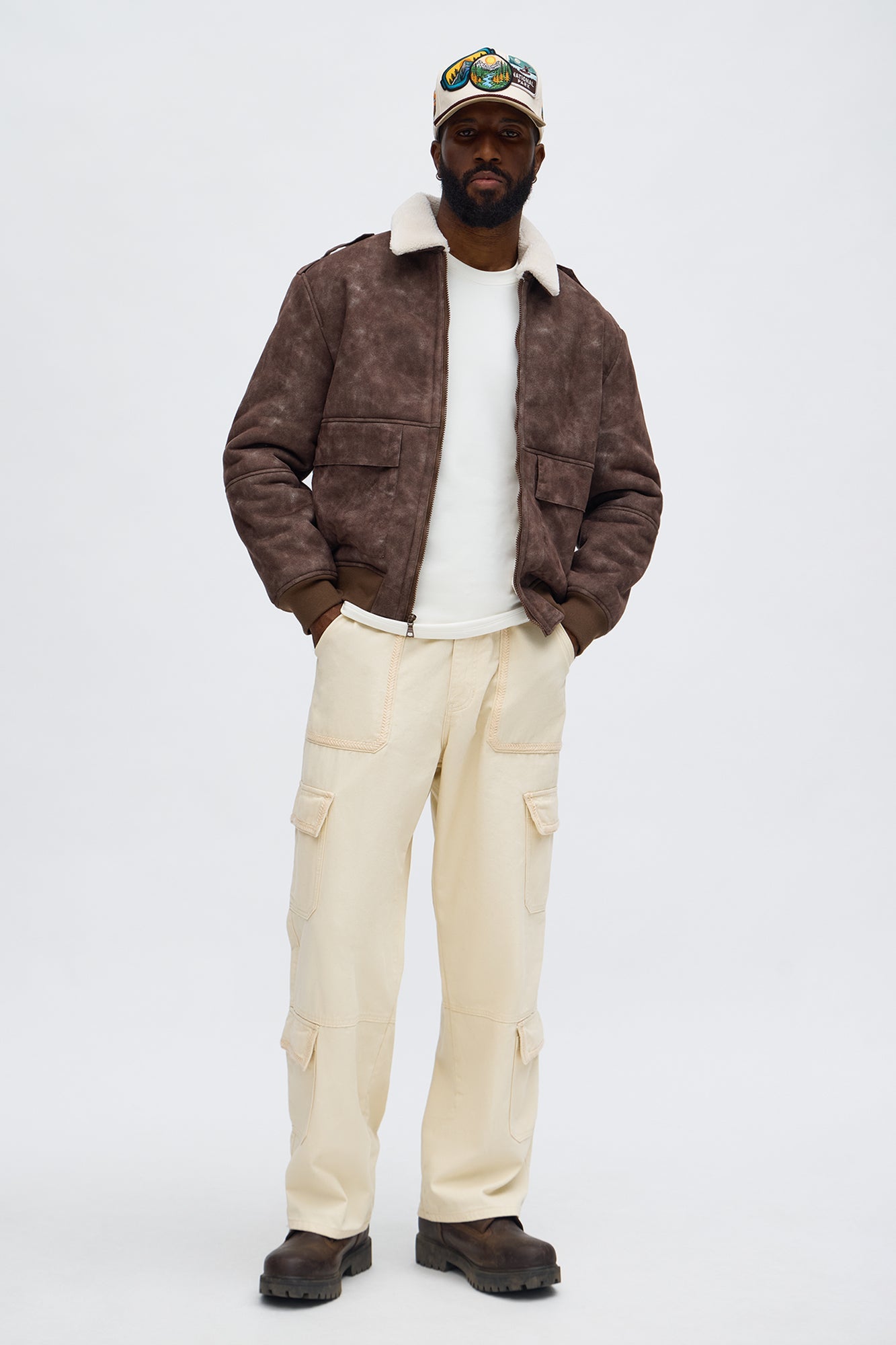 Sherpa Collared Aviator Jacket - Brown