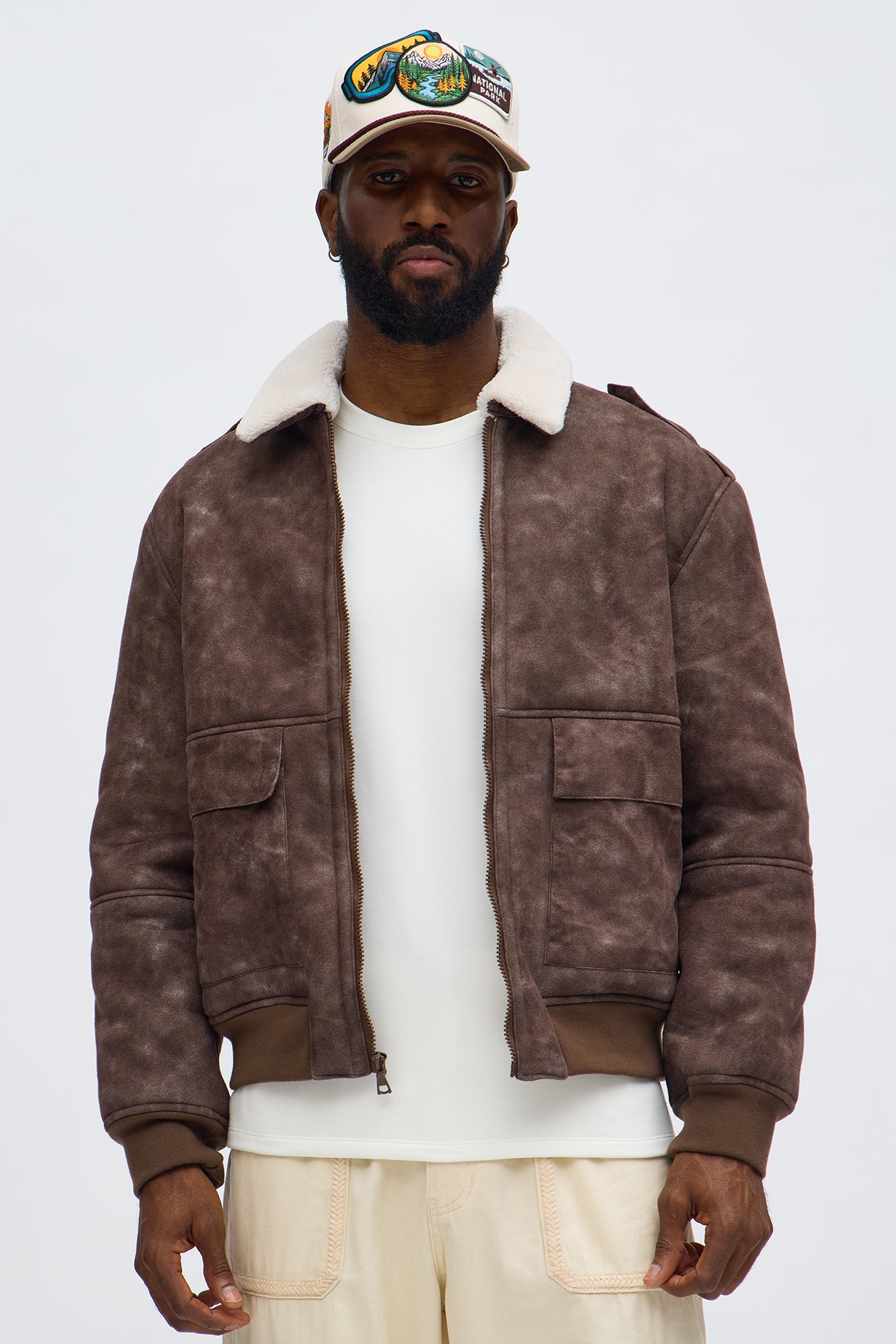 Sherpa Collared Aviator Jacket - Brown