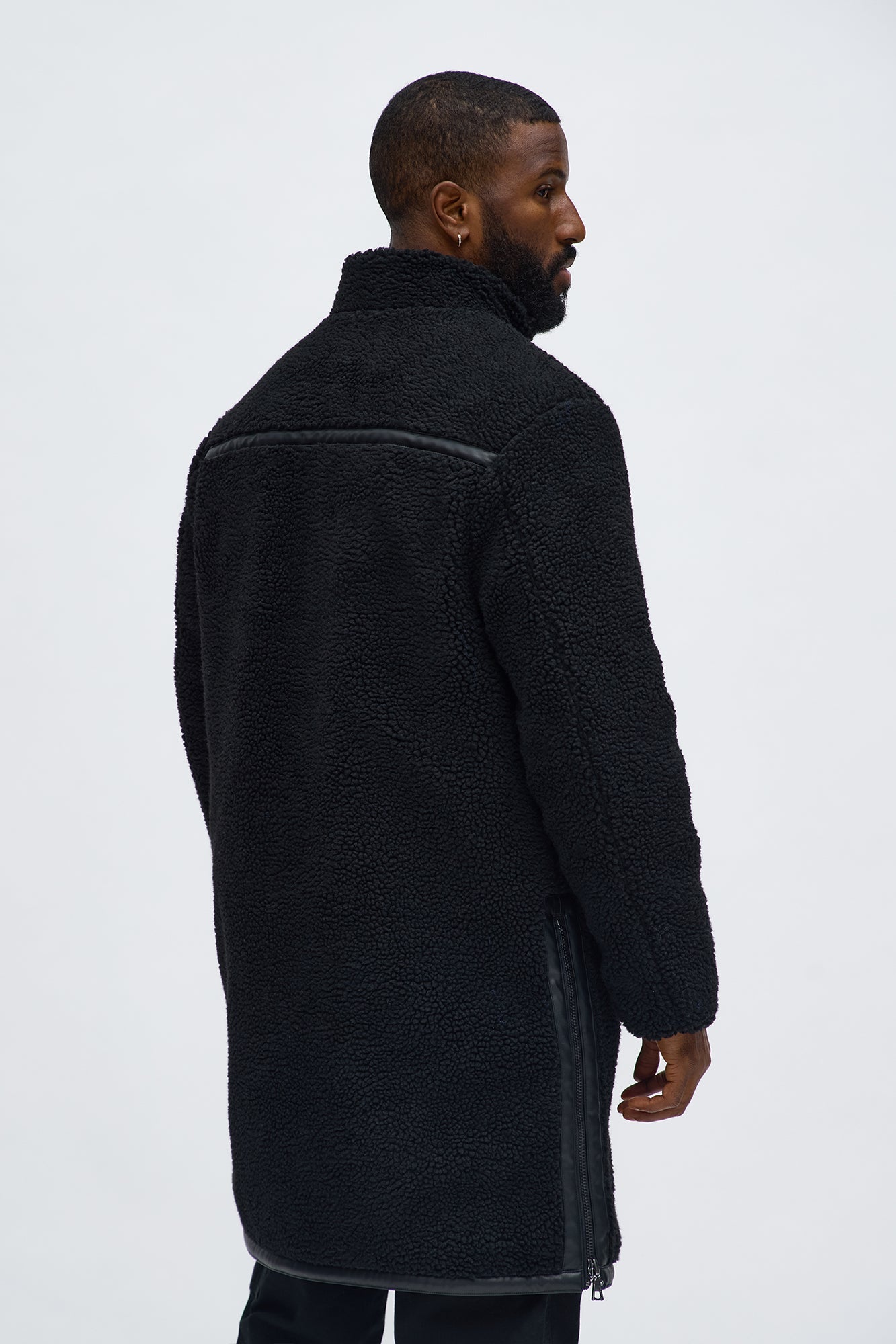 Textured Sherpa Trench Coat - Black
