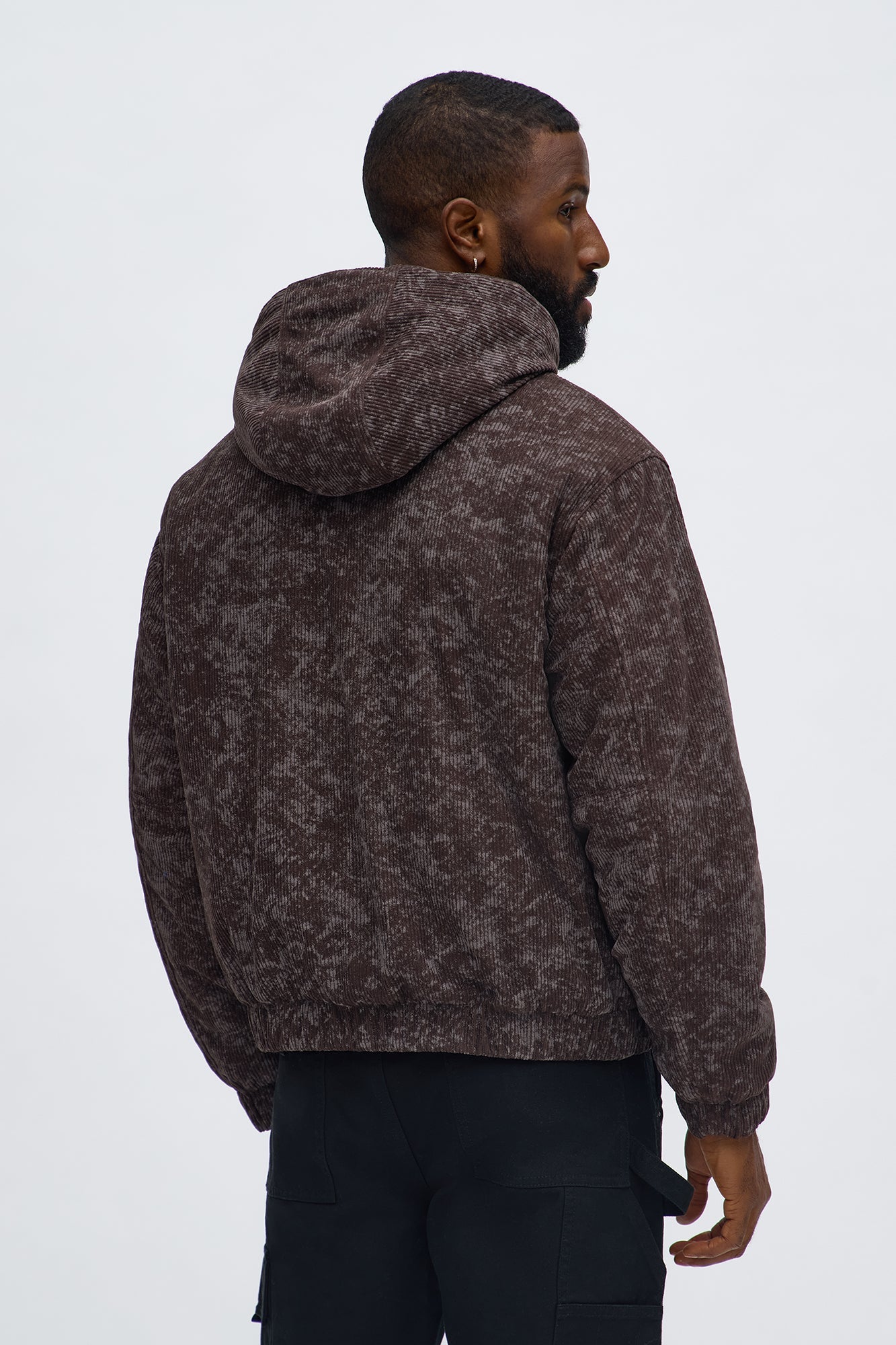 Oversized Corduroy Hooded Bomber Jacket - Brown