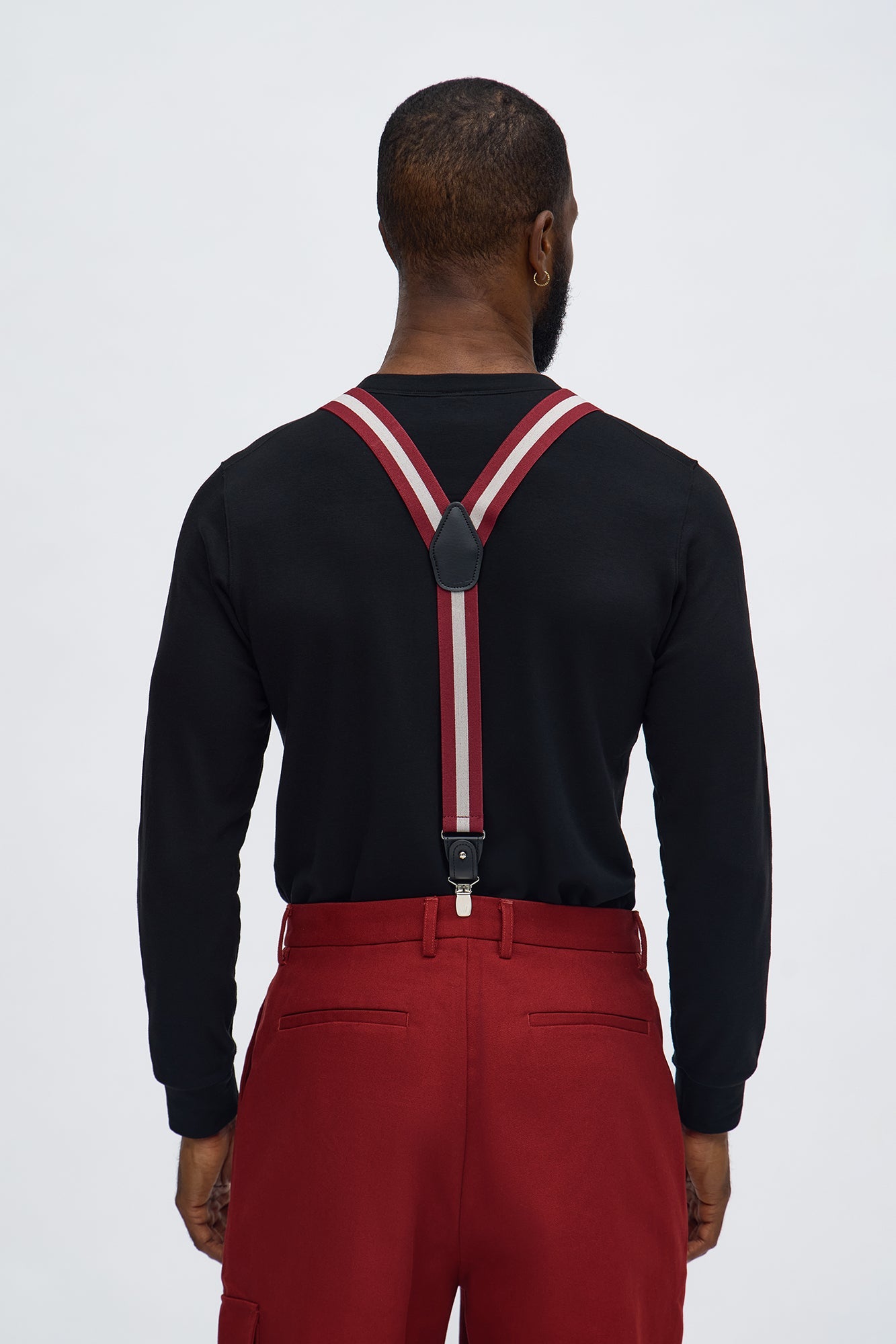 Contrast Stripe Stretch Fit Adjustable Suspenders - Burgundy/combo