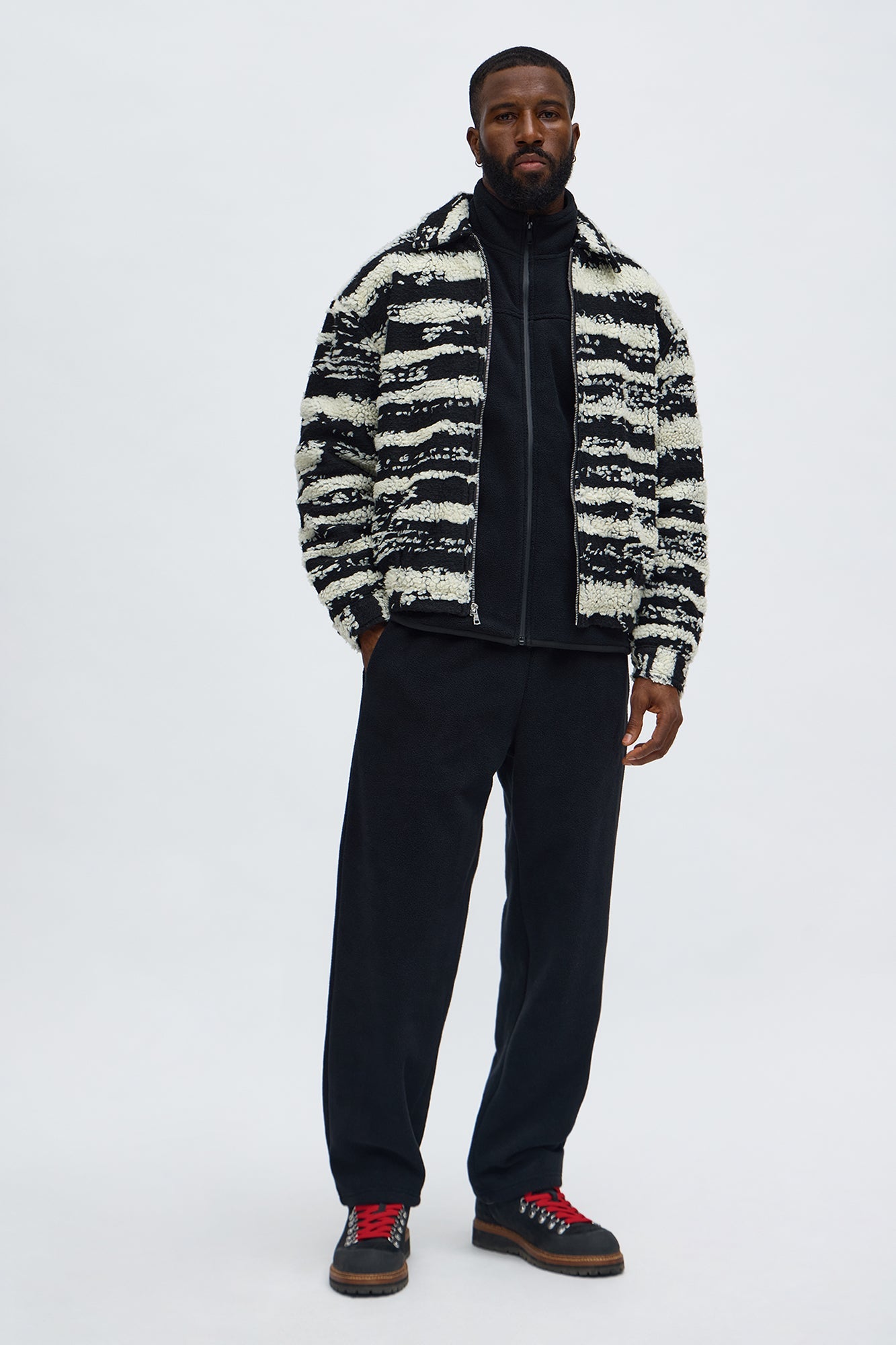 Relaxed Stay In Your Lane Sherpa Jacket - Black/combo