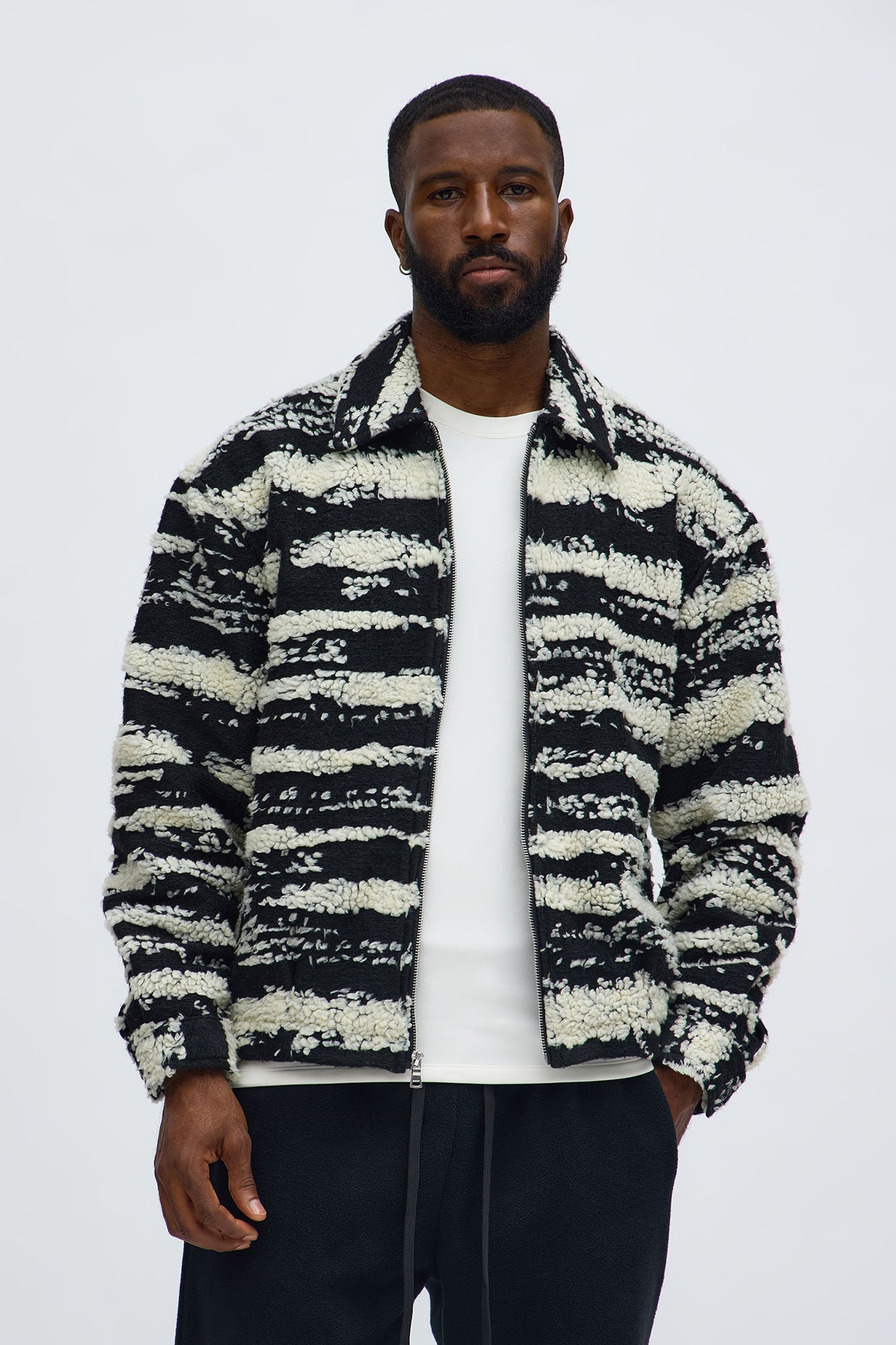 Relaxed Stay In Your Lane Sherpa Jacket - Black/combo