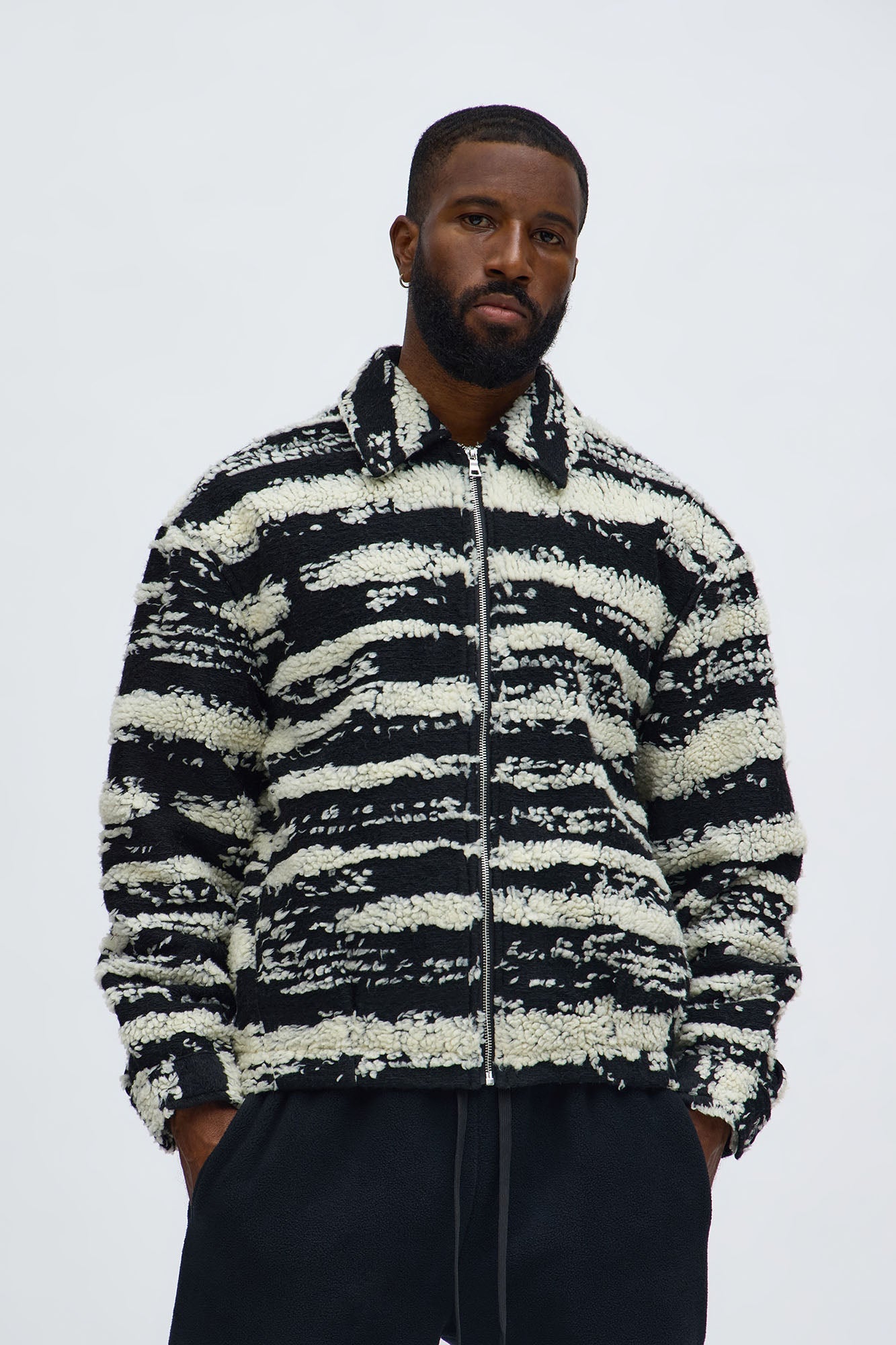 Relaxed Stay In Your Lane Sherpa Jacket - Black/combo