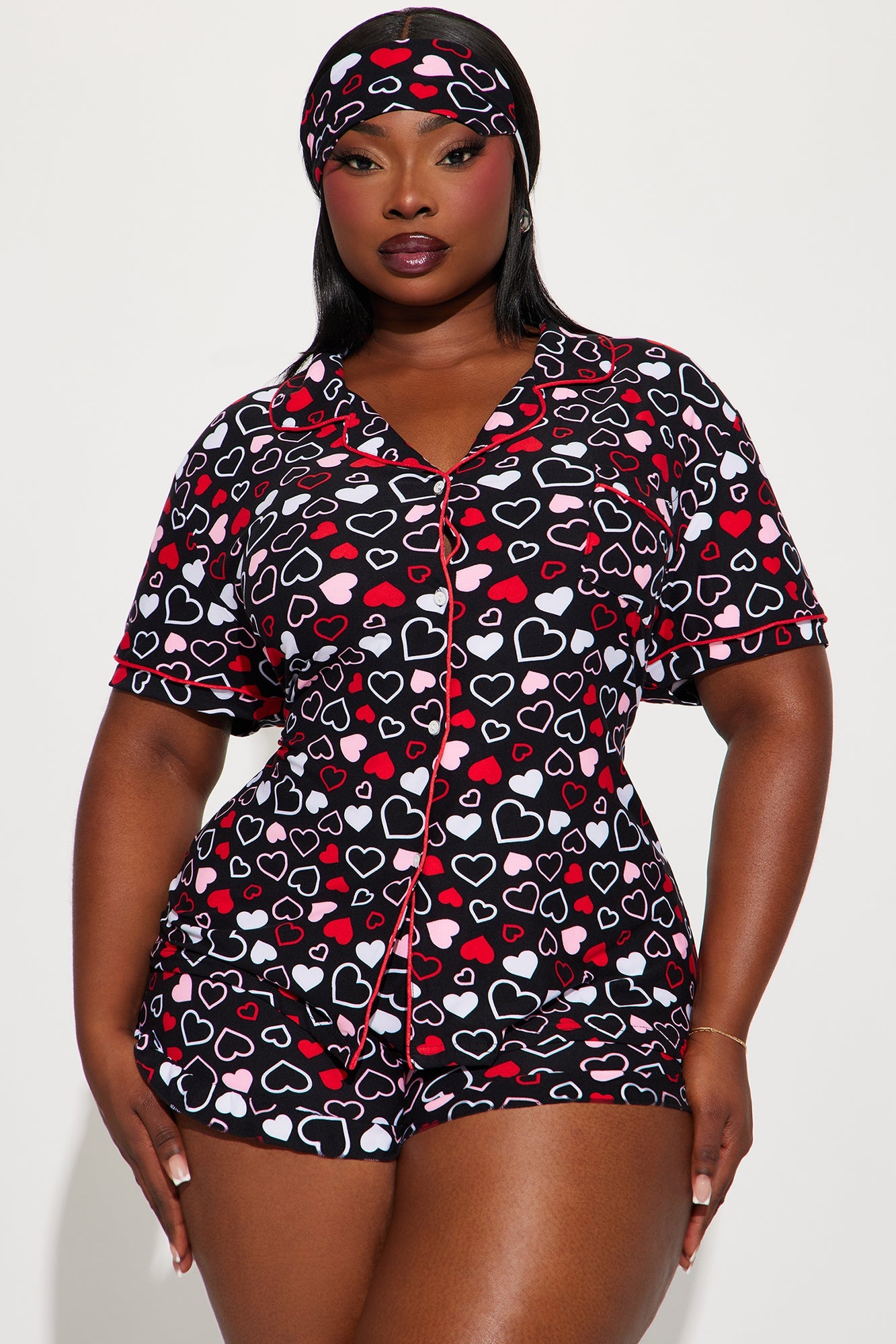 Love This Bed 3 Piece PJ Short Set - Red/Black