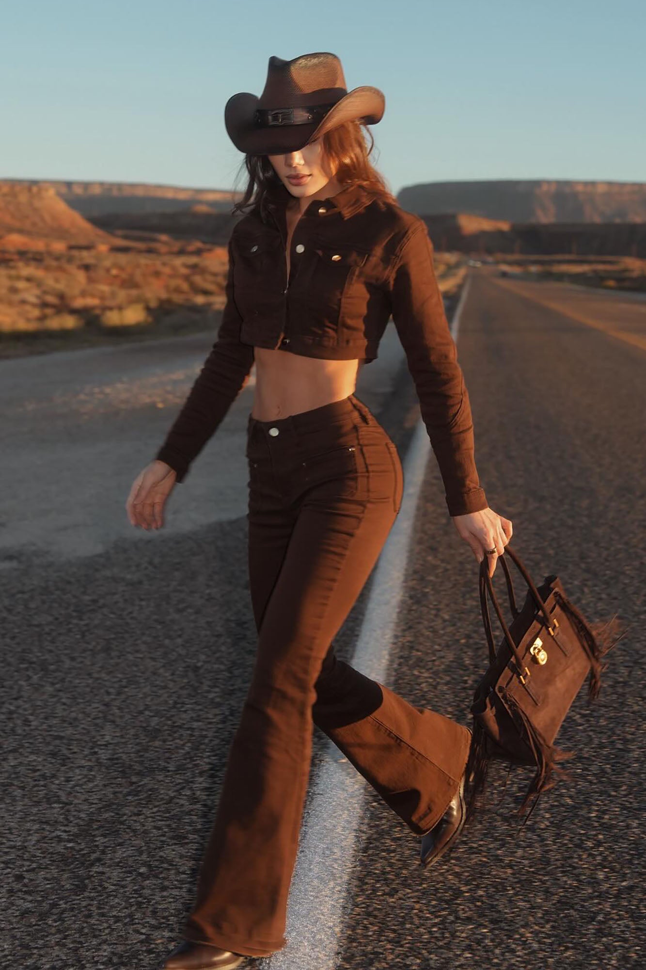 Show You Around Stretch Twill Pant Set - Brown