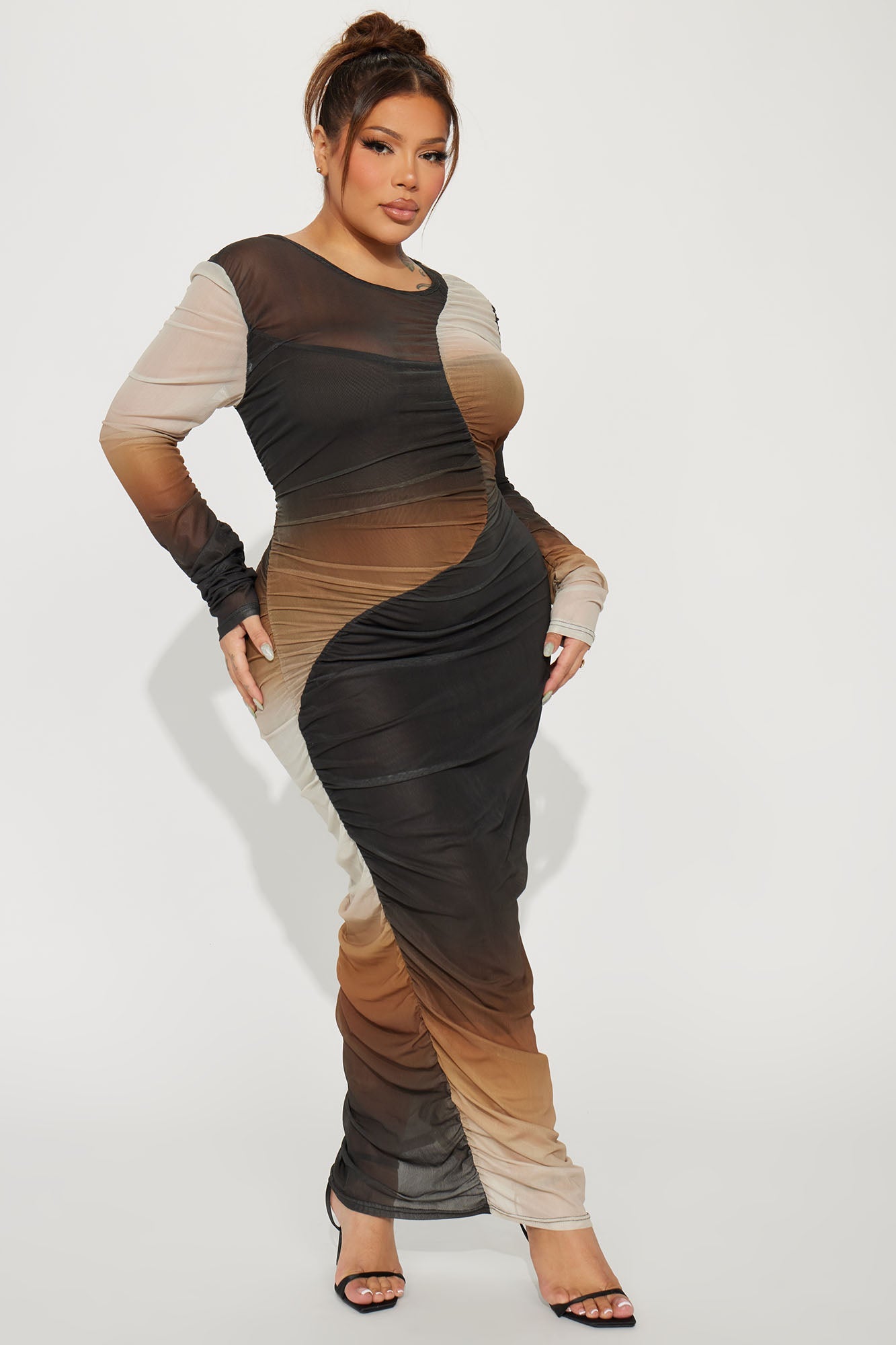 Sonia Mesh Maxi Dress - Brown Combo