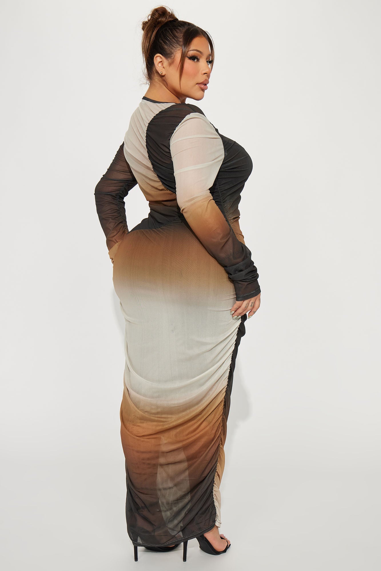Sonia Mesh Maxi Dress - Brown Combo