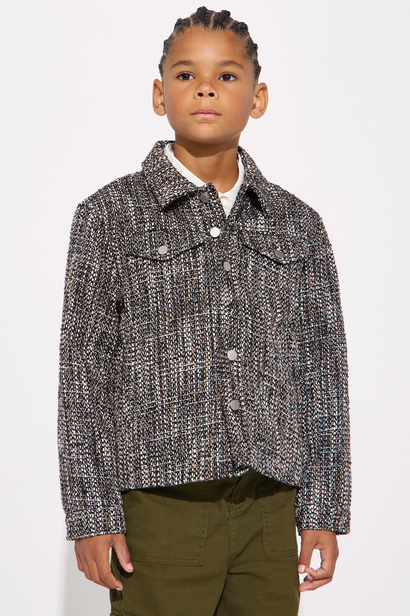 Mini Tweed Button Shacket - Black/combo