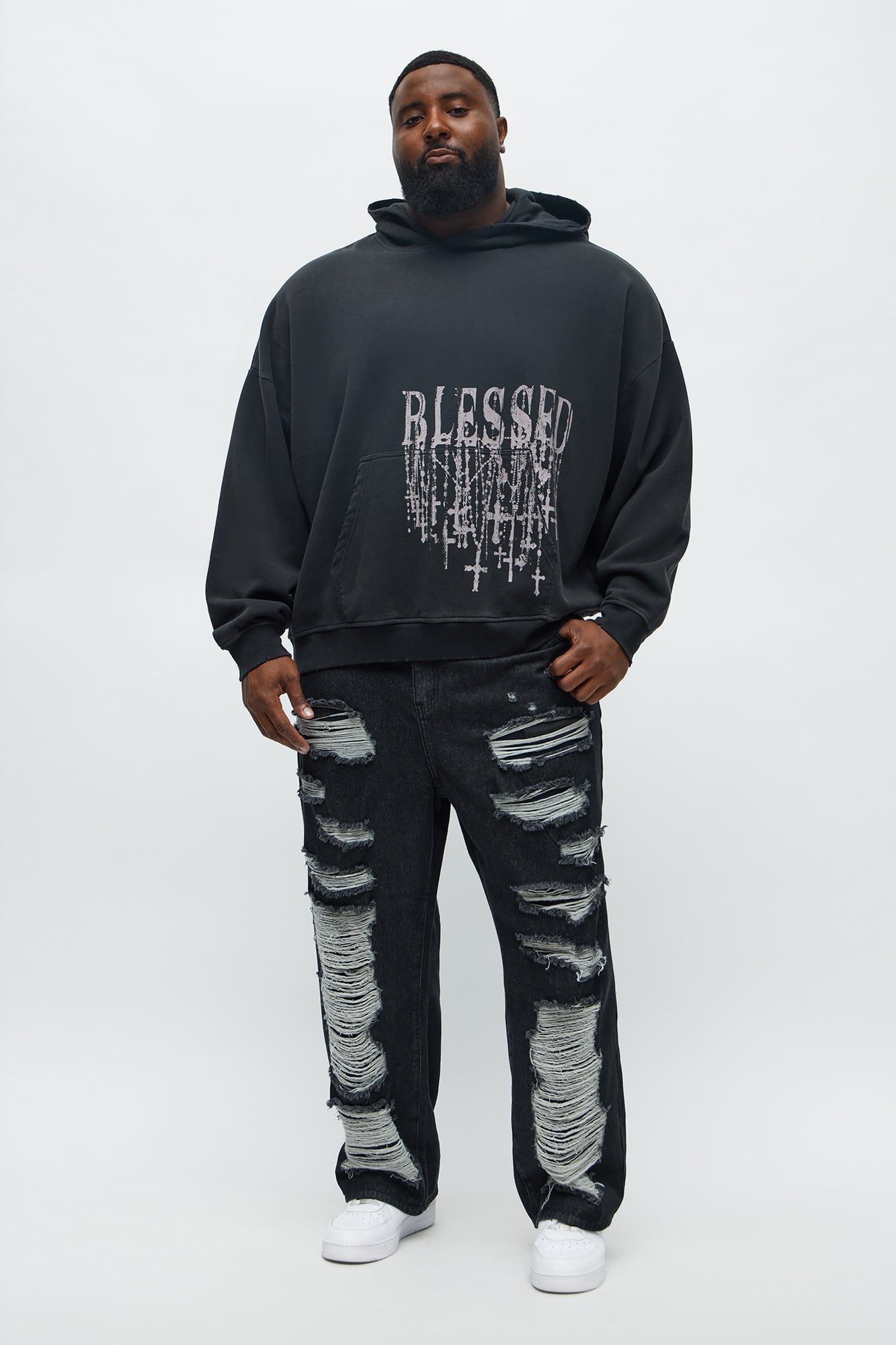 Forever Blessed Oversized Hoodie - Black Wash