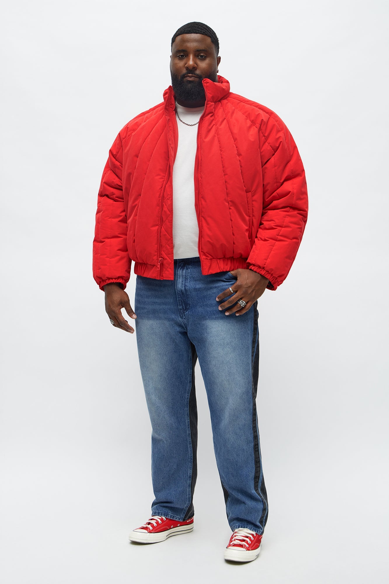 Cropped Center Of Attention Bomber Puffer Jacket - Red