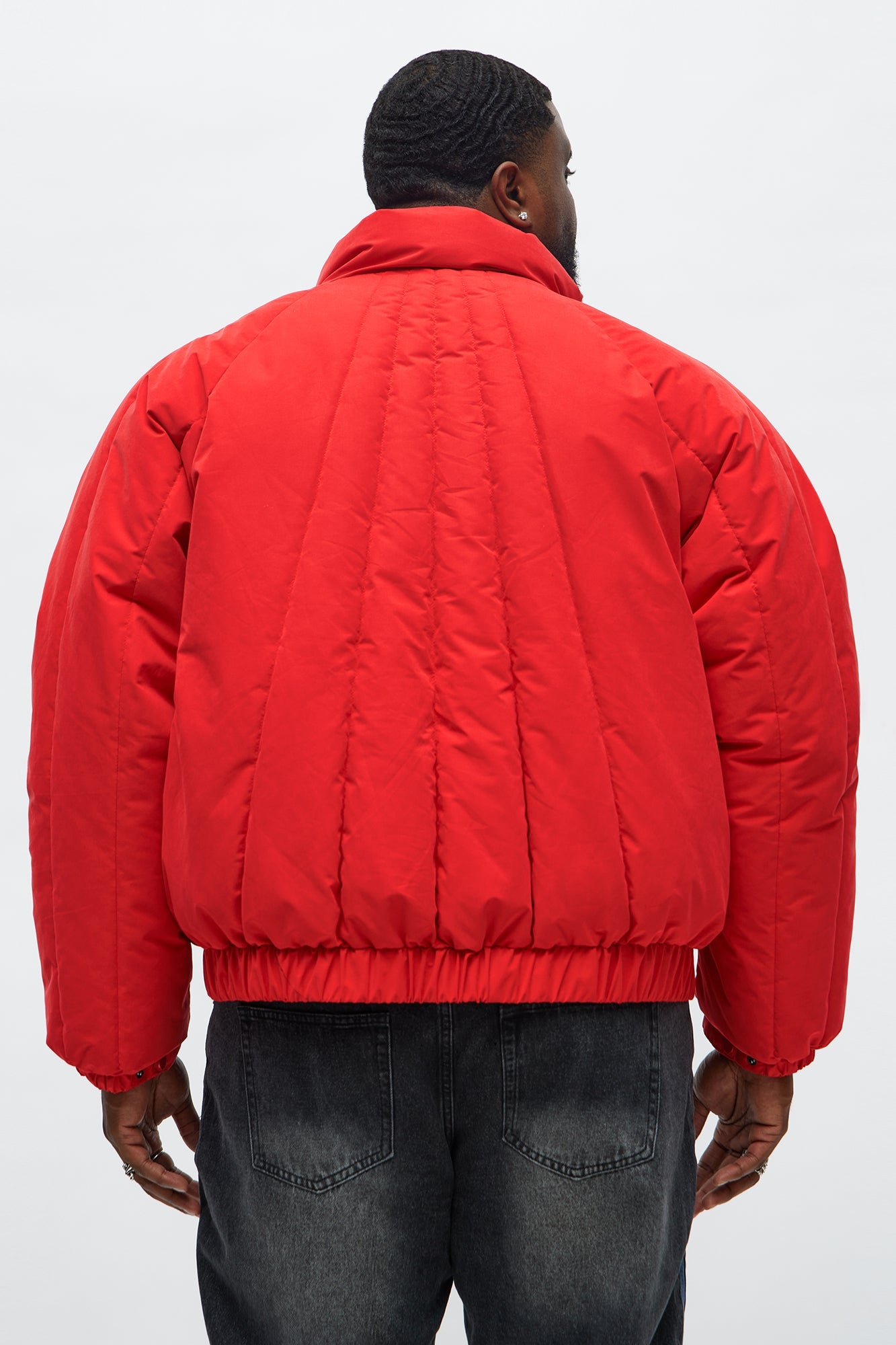 Cropped Center Of Attention Bomber Puffer Jacket - Red