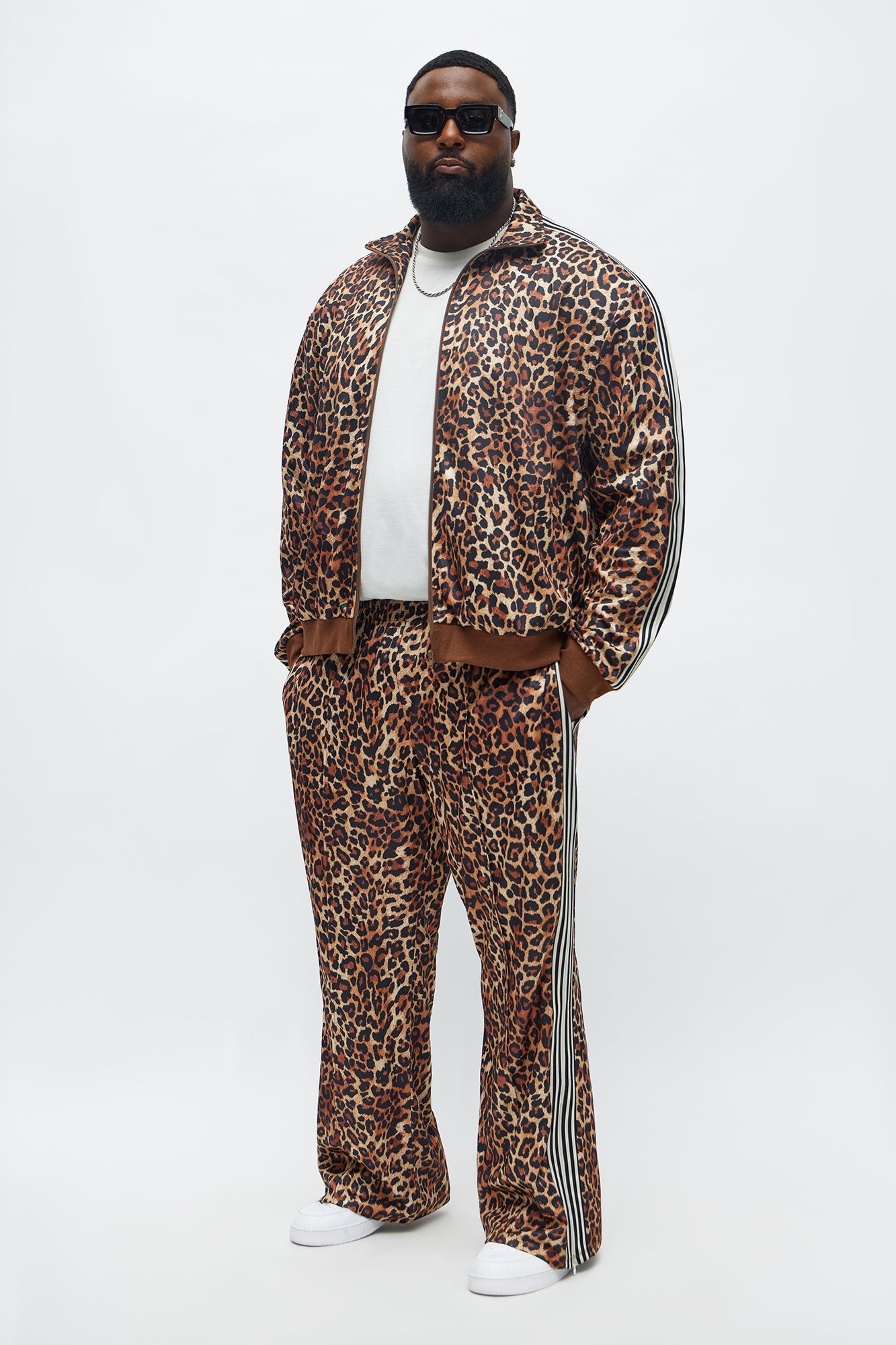Slim Flared Leopard Print Track Pant - Brown Combo