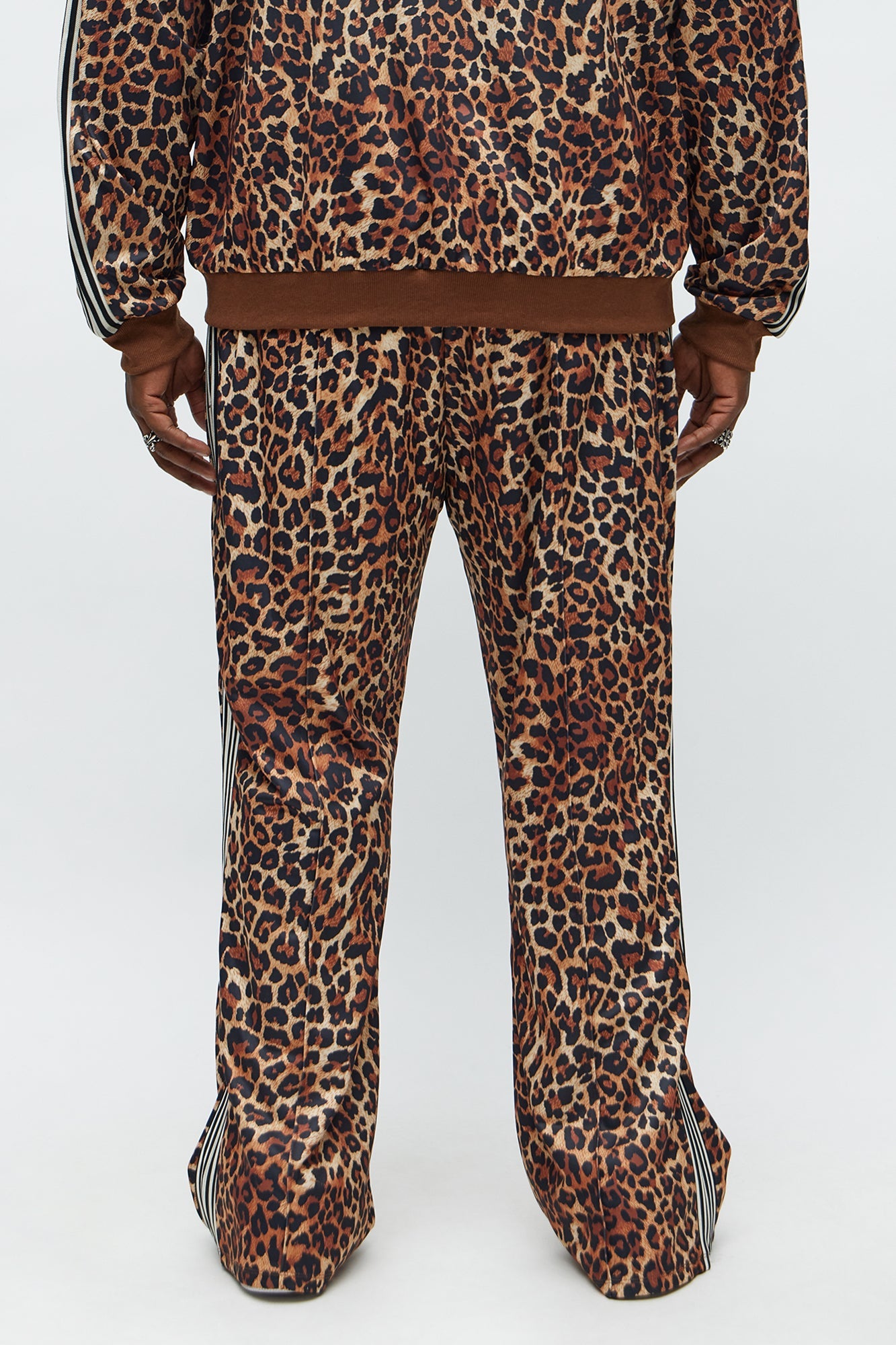 Slim Flared Leopard Print Track Pant - Brown Combo