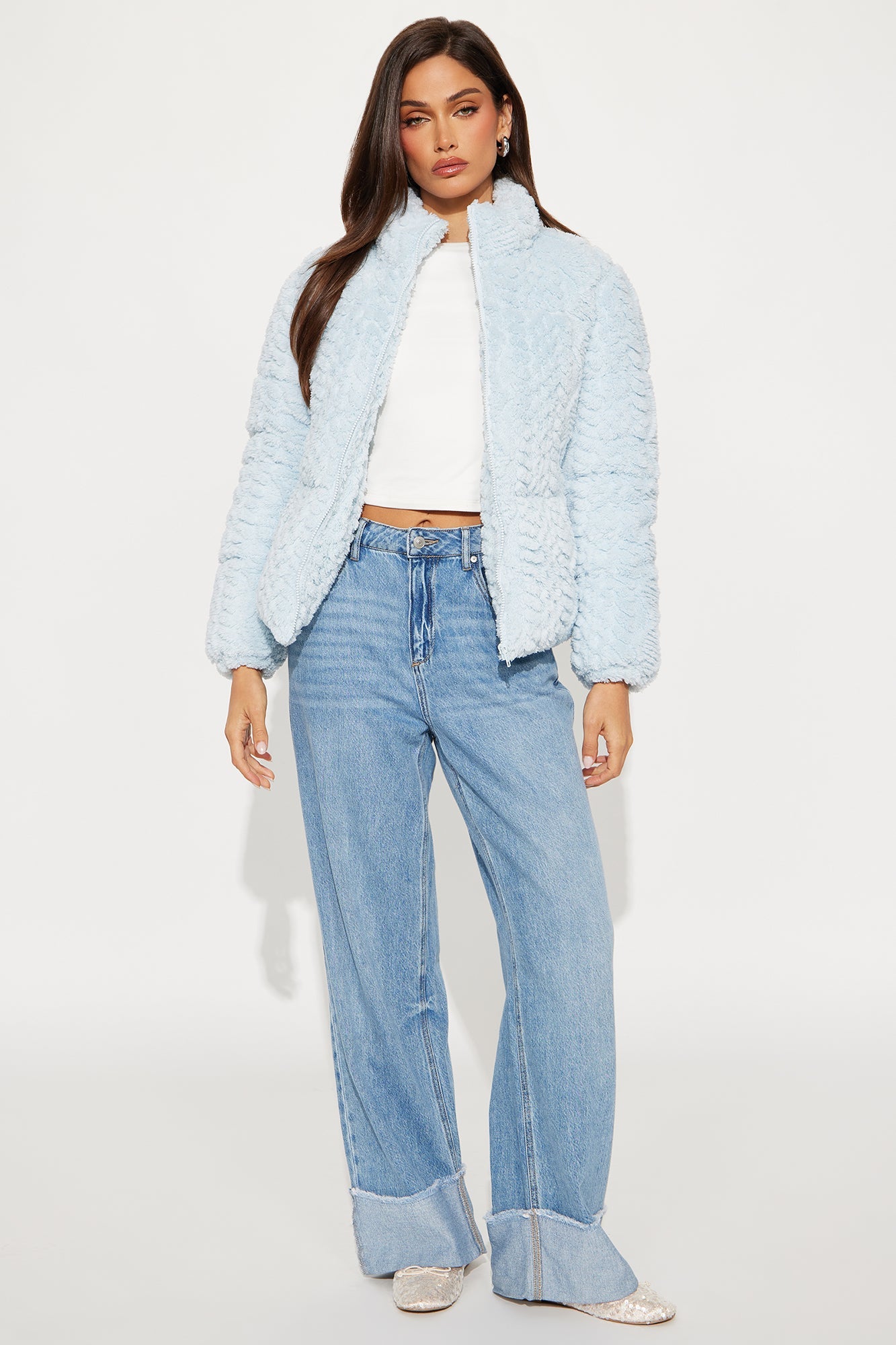 Cozy Dreams Sherpa Puffer Jacket - Light Blue