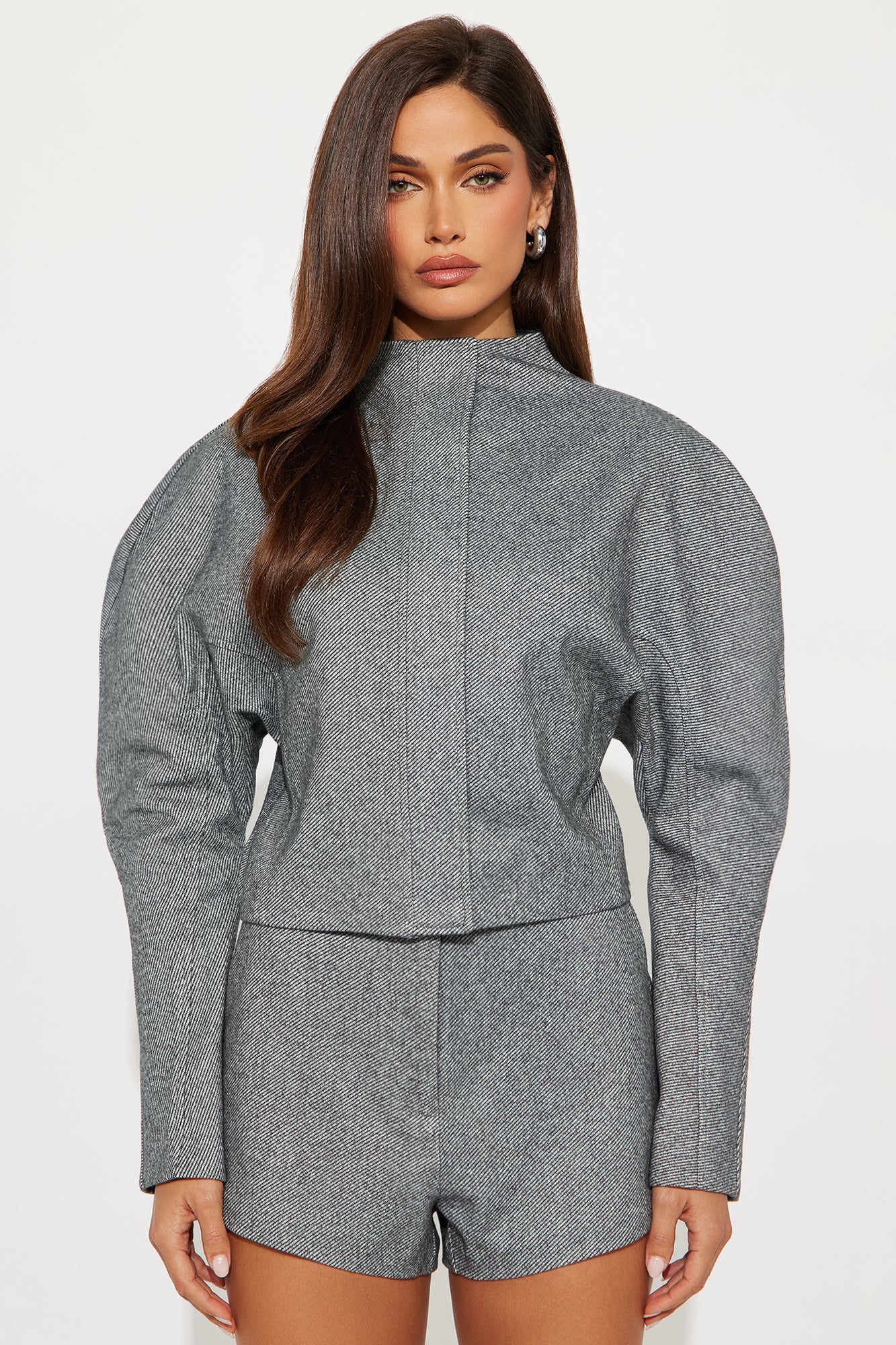 Fallon Zip Up Jacket Short Set - Grey