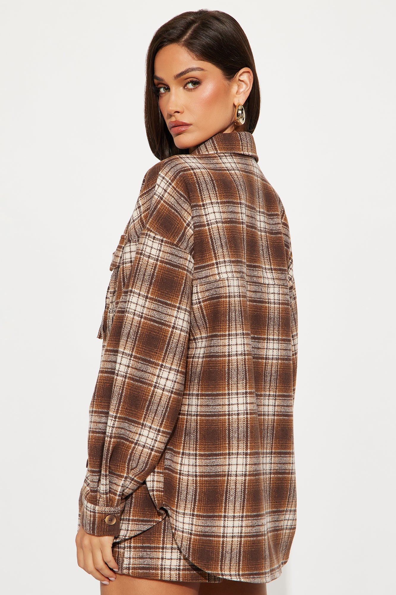 Checked Out Plaid Flannel Fringe Skort Set - Brown/combo