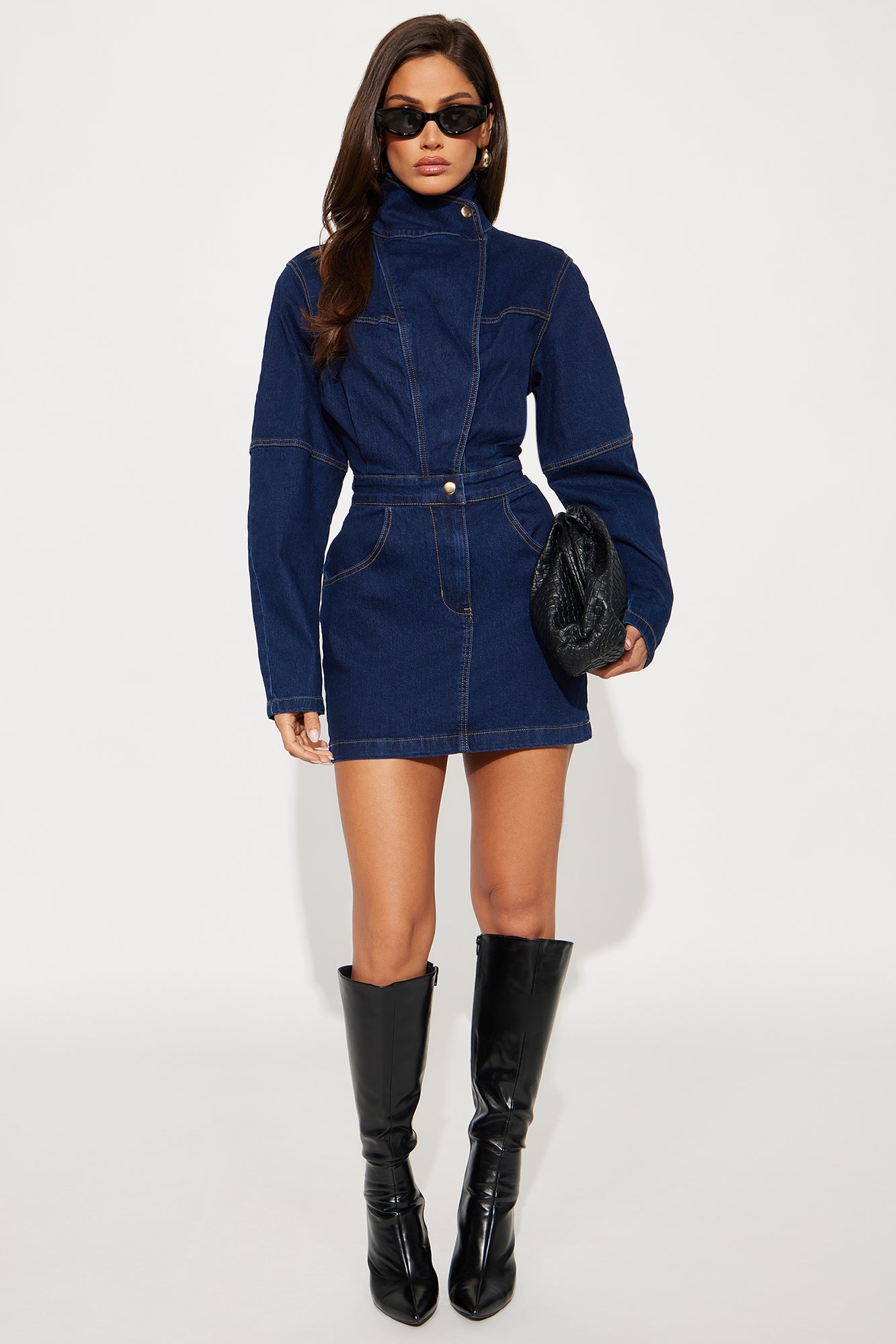 Going Downtown Denim Mini Dress - Dark Denim