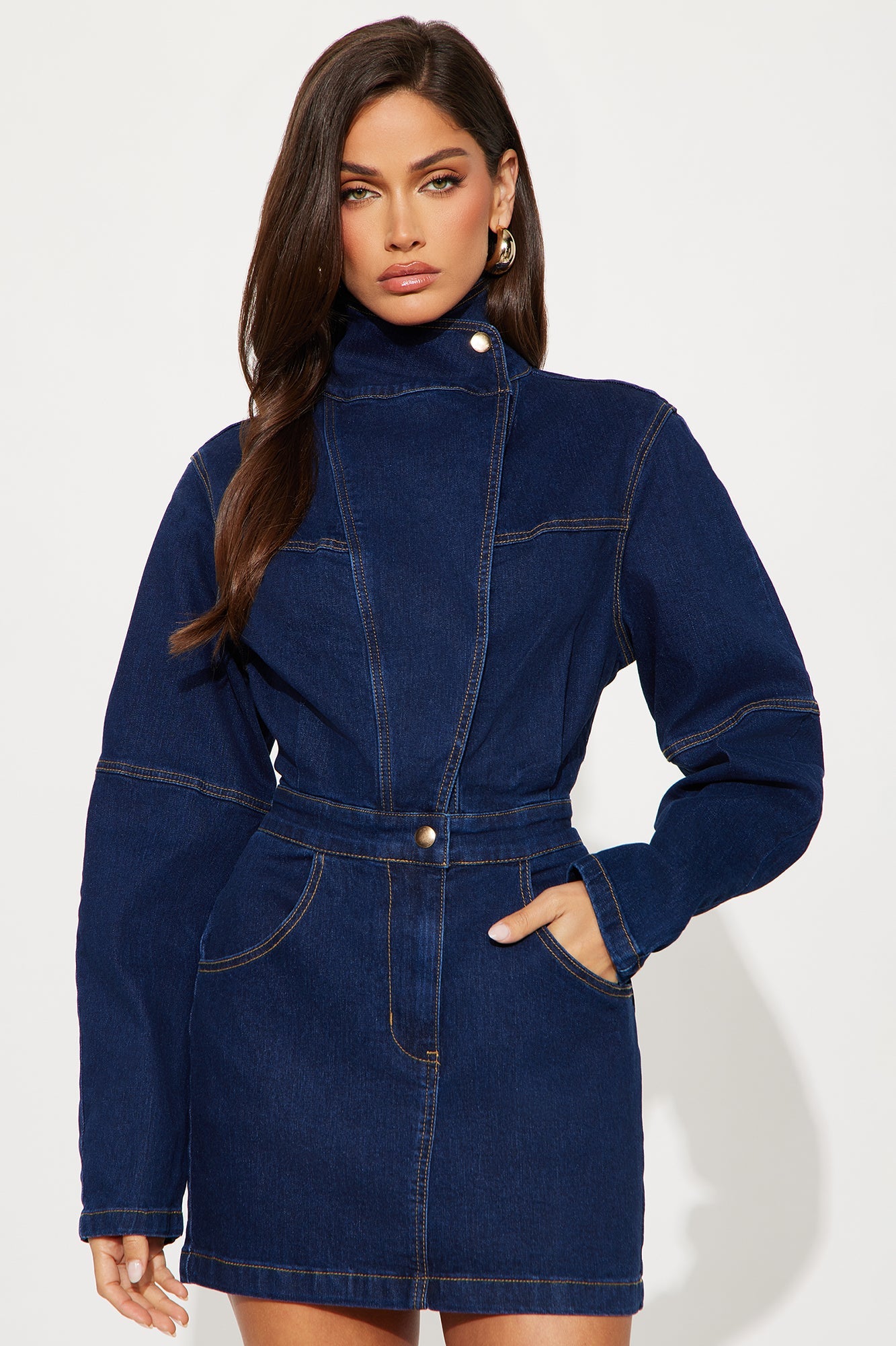 Going Downtown Denim Mini Dress - Dark Denim