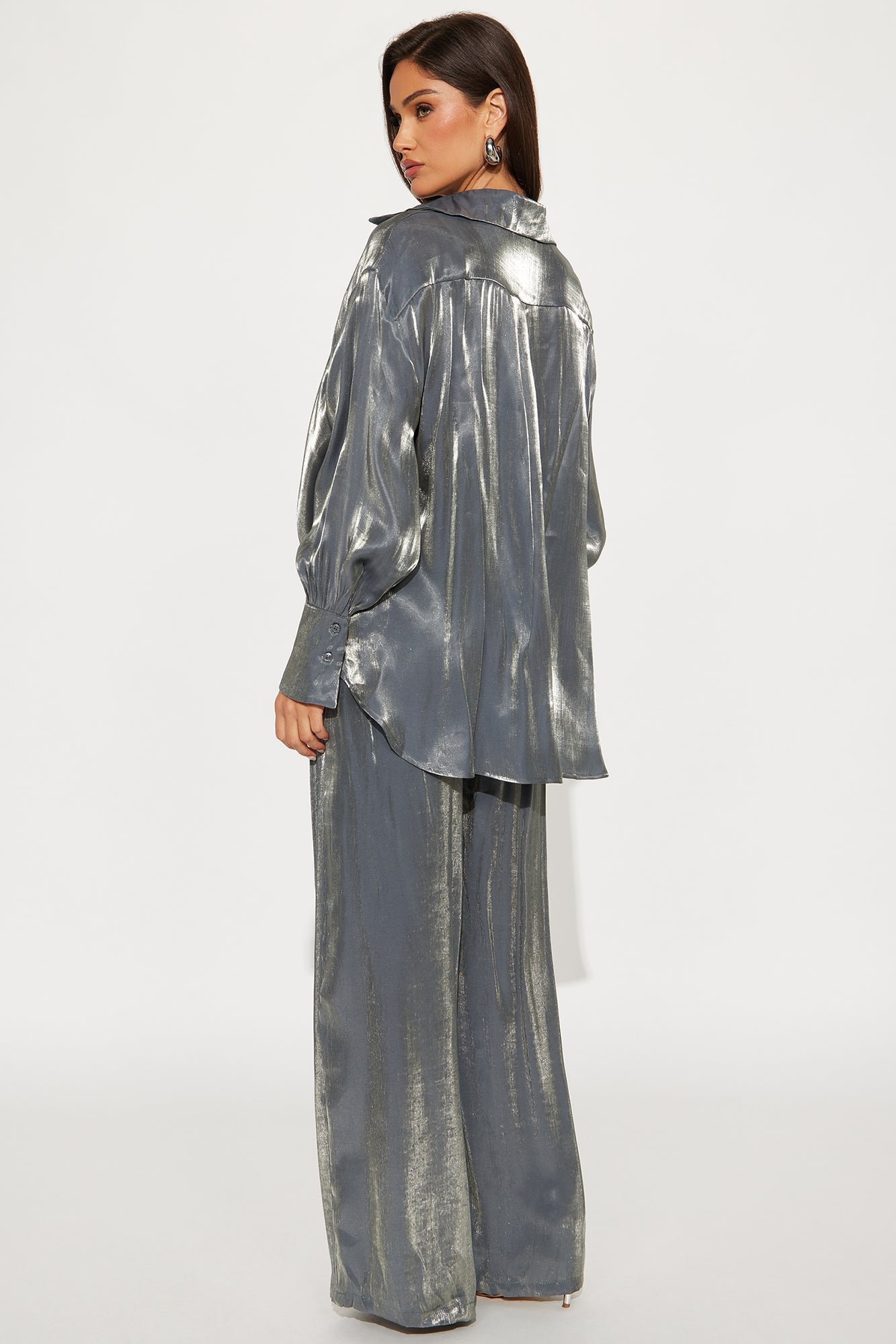 Feeling Classy Oversized Wide Leg Pant Set - Silver