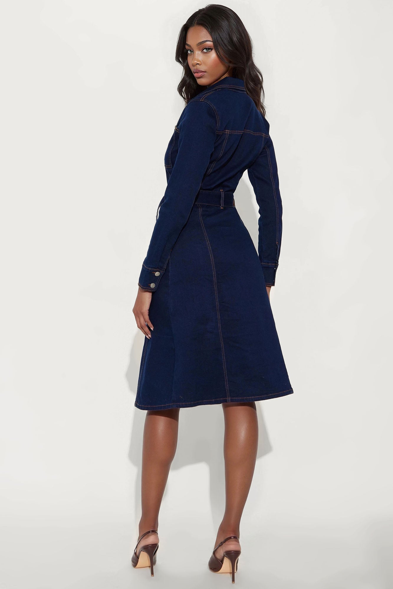 Easy Like Sunday Button Up Denim Midi Dress - Dark Denim