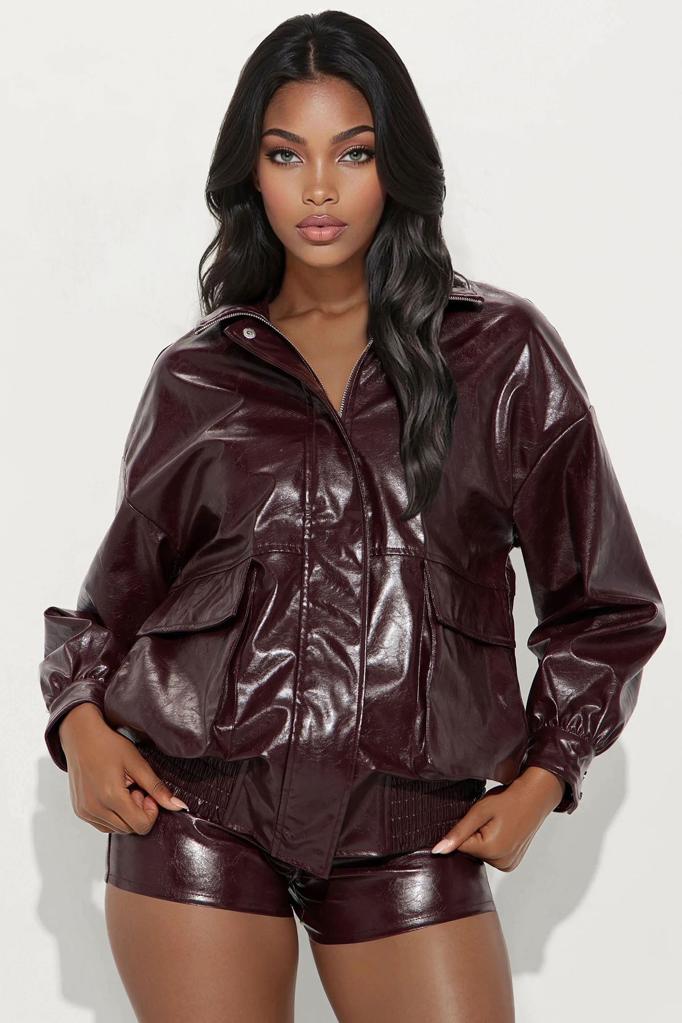 Wild At Night Faux Leather Micro Short Set - Burgundy