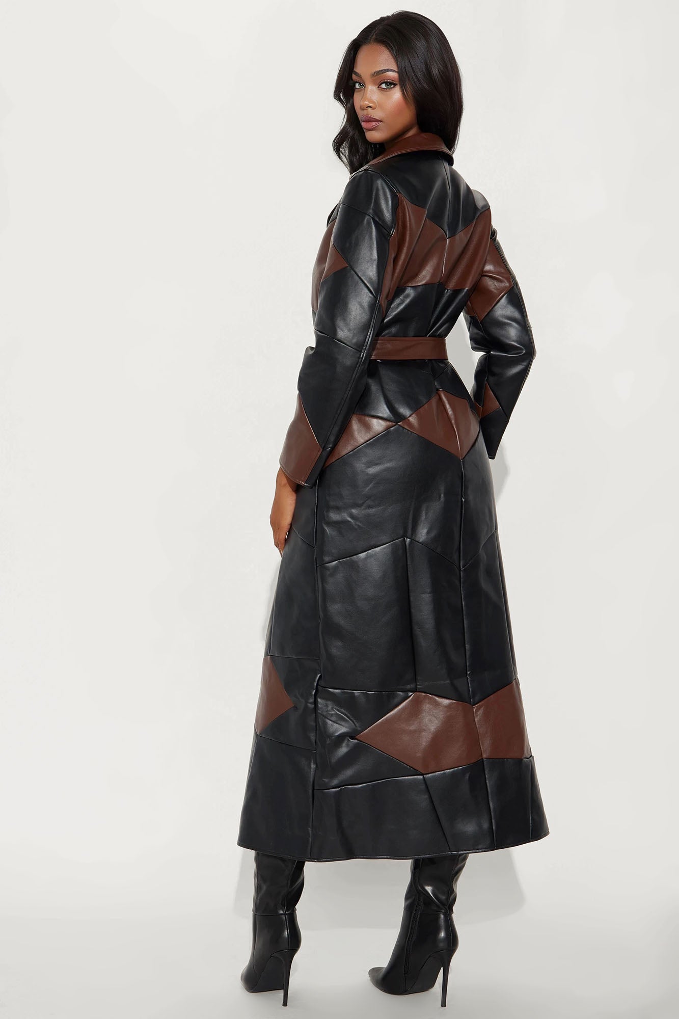 Living Proof Belted Faux Leather Coat - Brown/combo