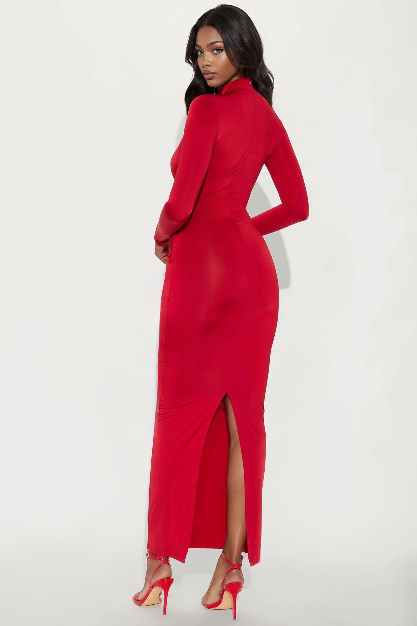 Shania Cut Out Long Sleeve Maxi Dress - Red