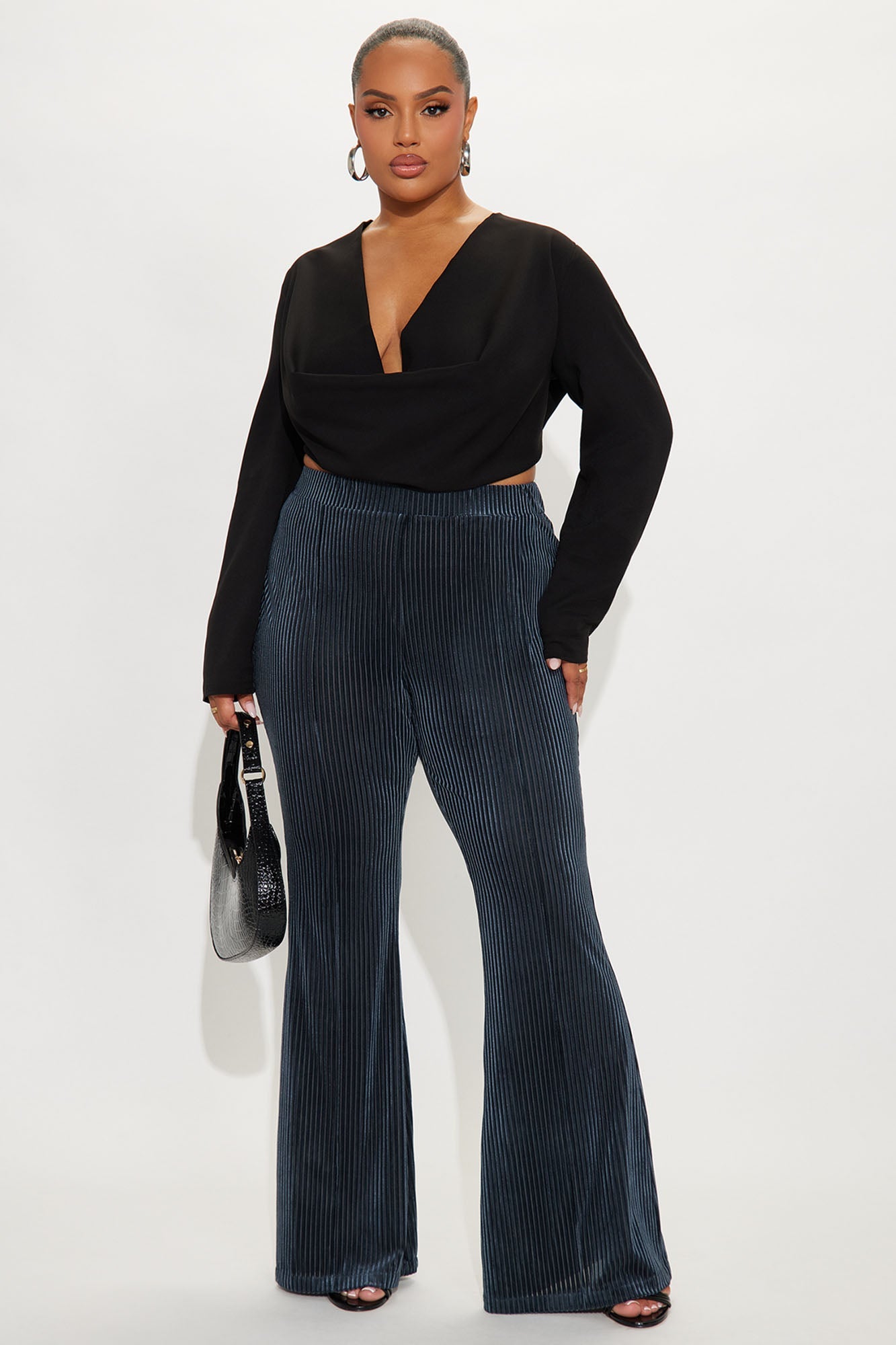 Imani Velvet Pinstripe Flare Pant 33″ - Blue