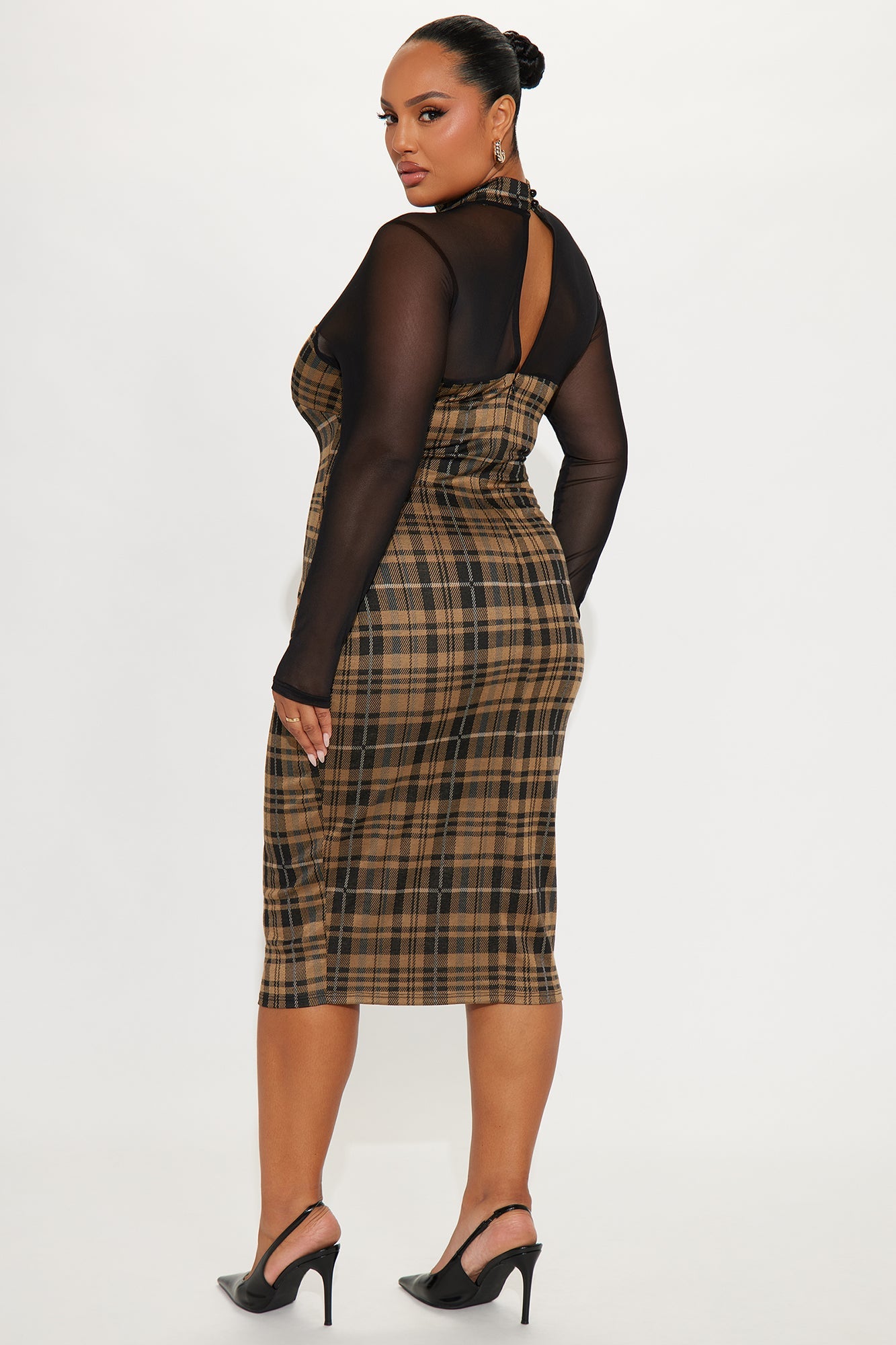 Alishia Plaid Midi Dress - Khaki/combo