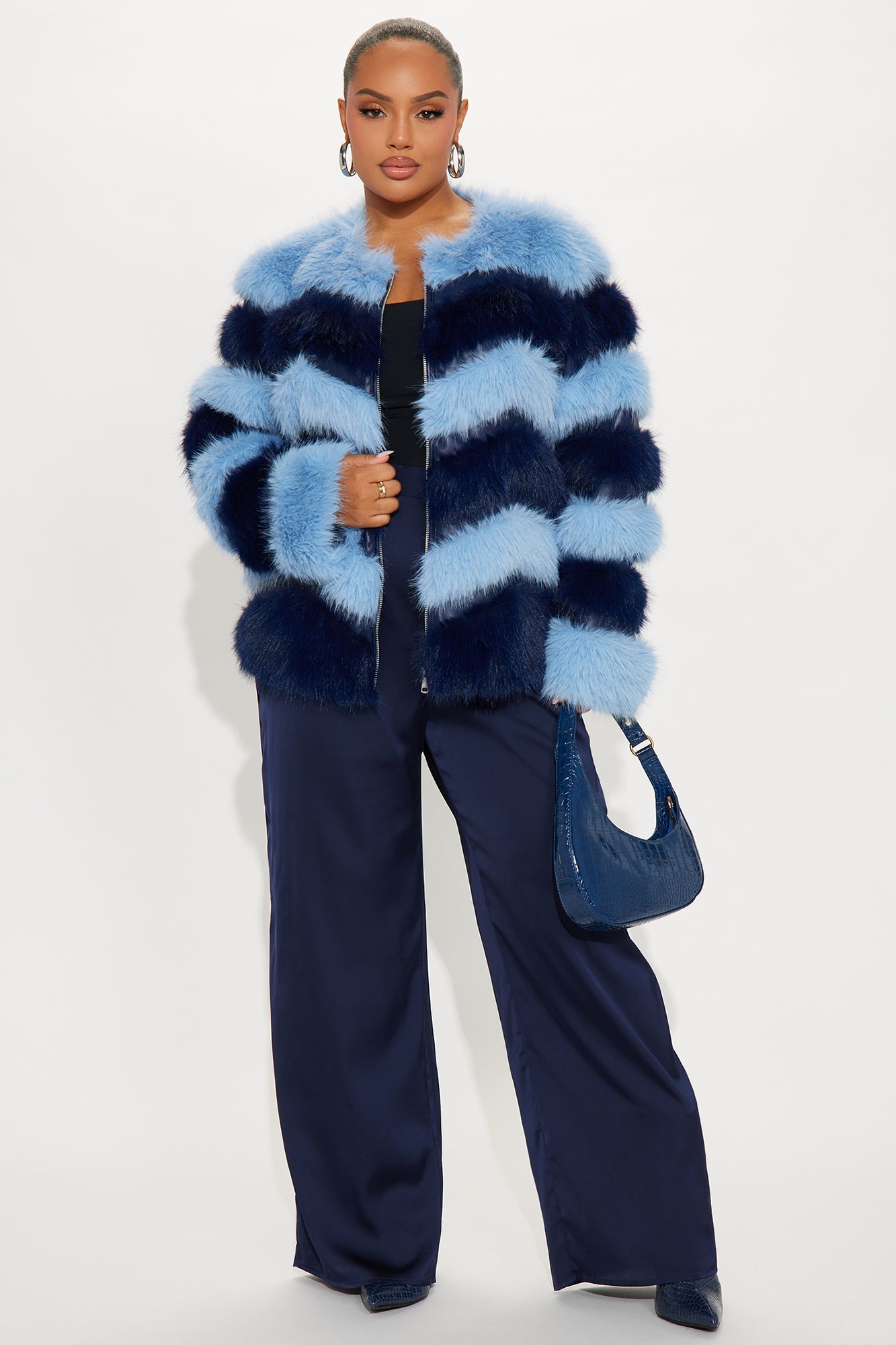 Gia Faux Fur Coat - Blue/combo
