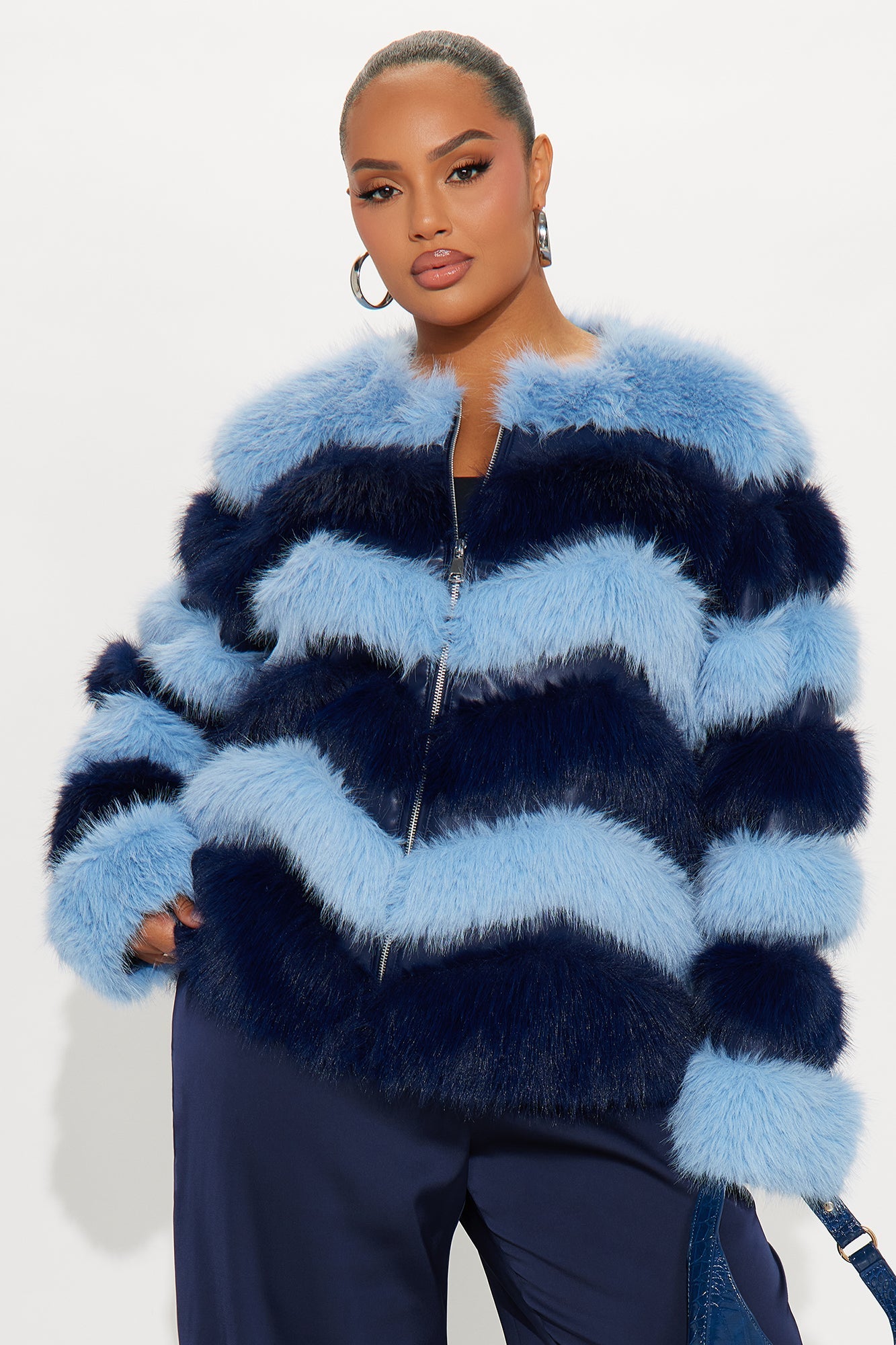 Gia Faux Fur Coat - Blue/combo