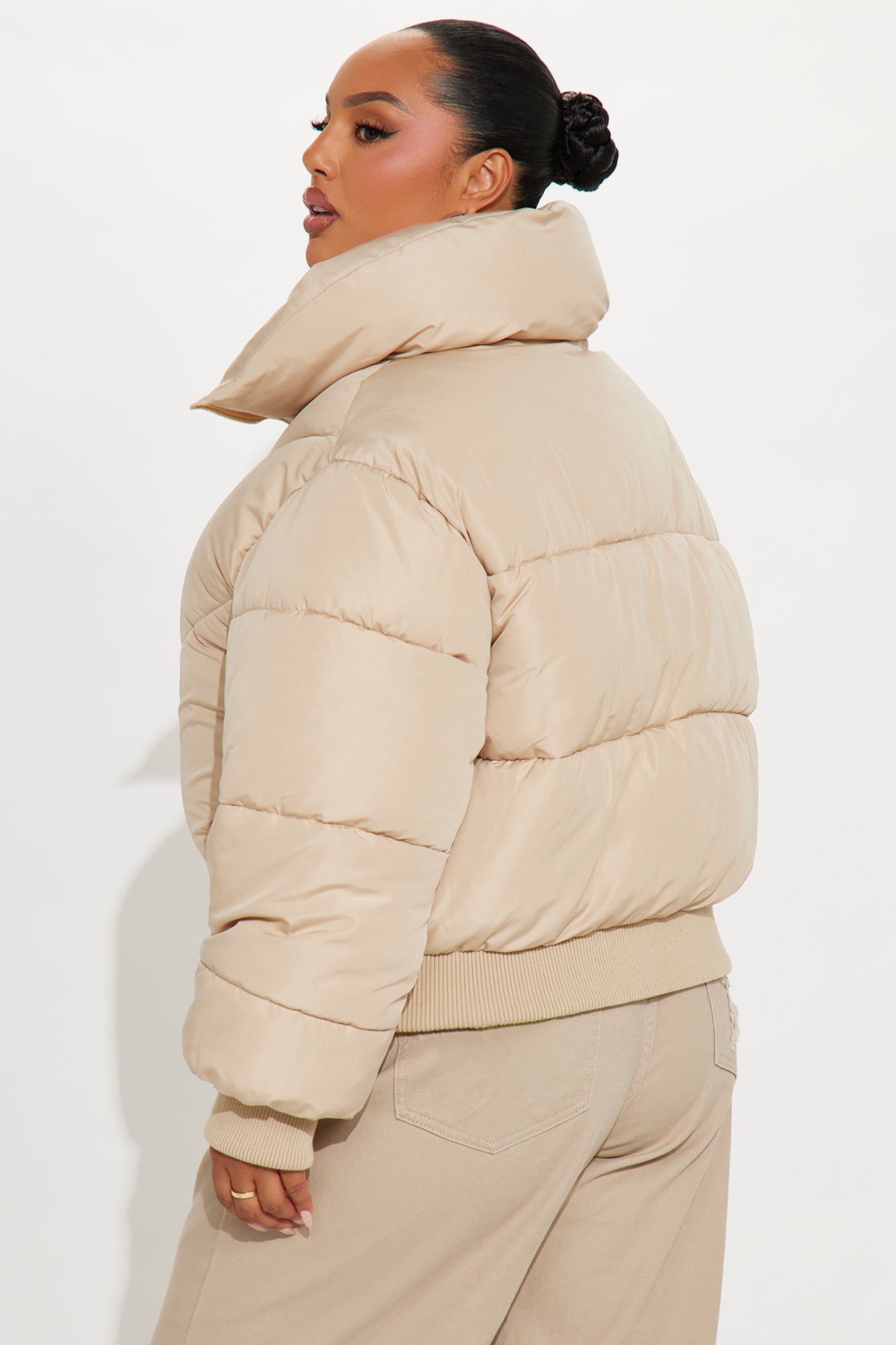Cold Front Nylon Puffer Jacket - Beige