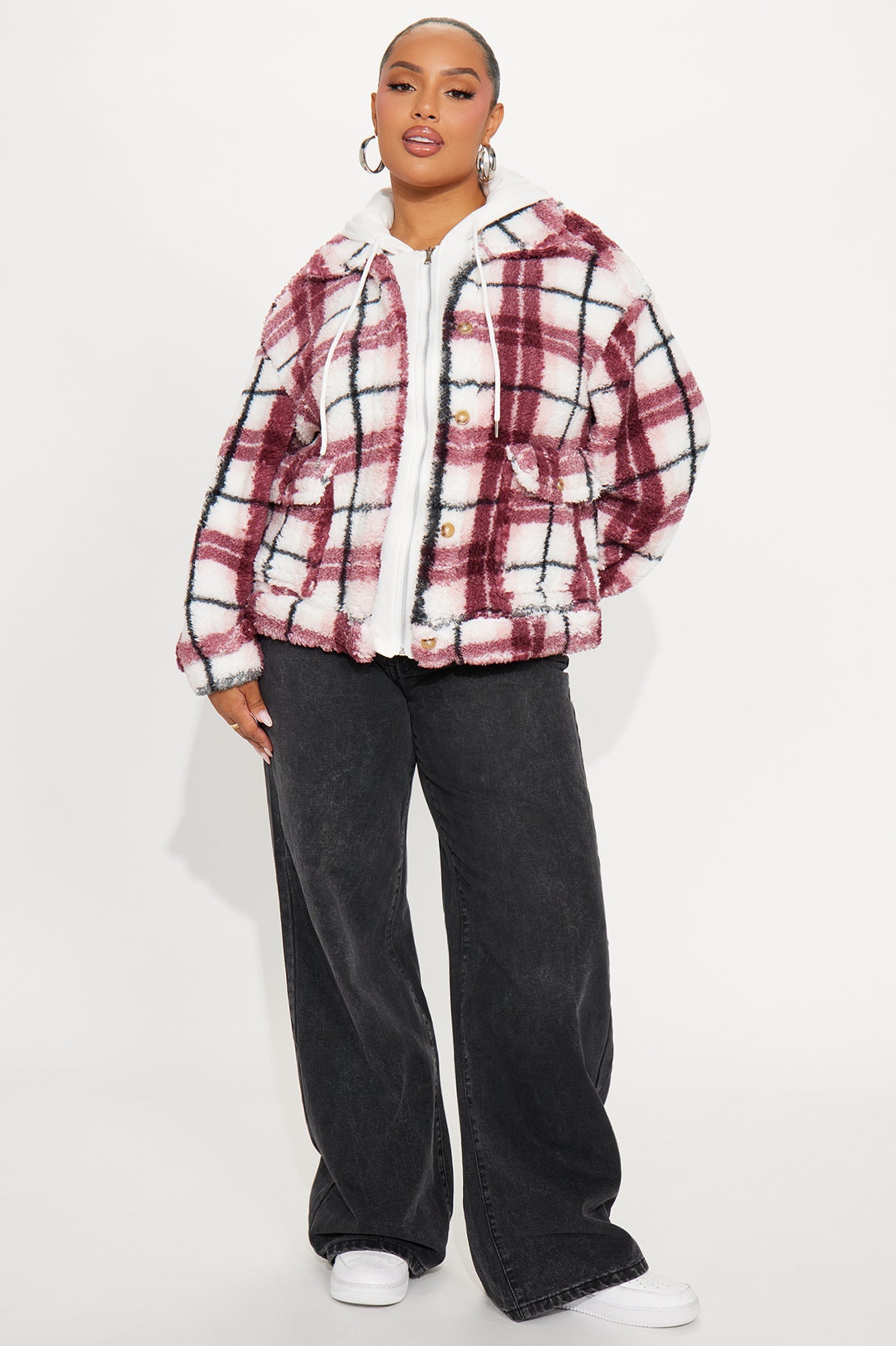 Out Of Town Plaid Sherpa Shacket - Pink/combo