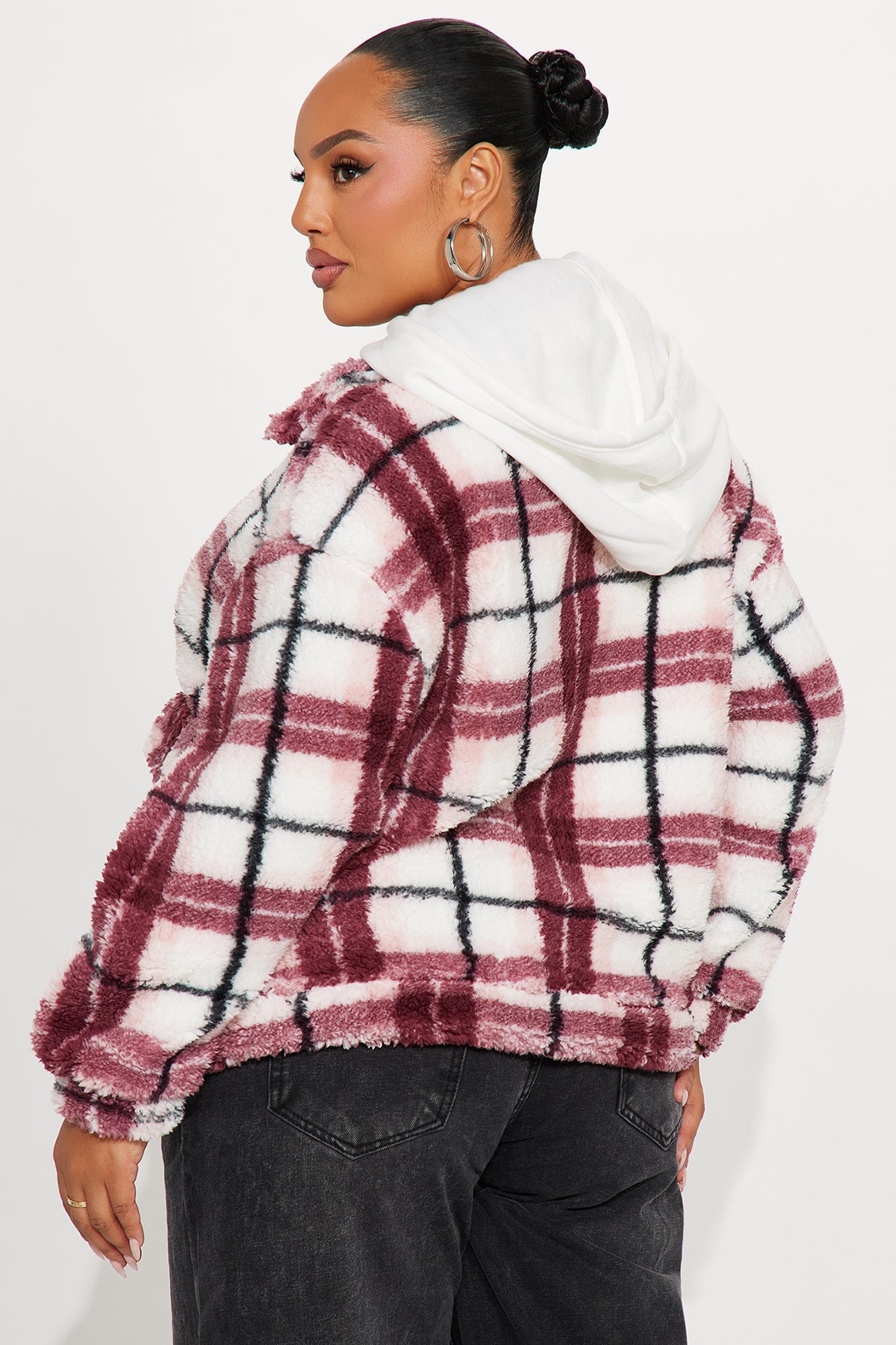 Out Of Town Plaid Sherpa Shacket - Pink/combo